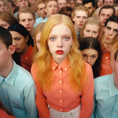 Young Woman Standing Out In A Uniformed Crowd
