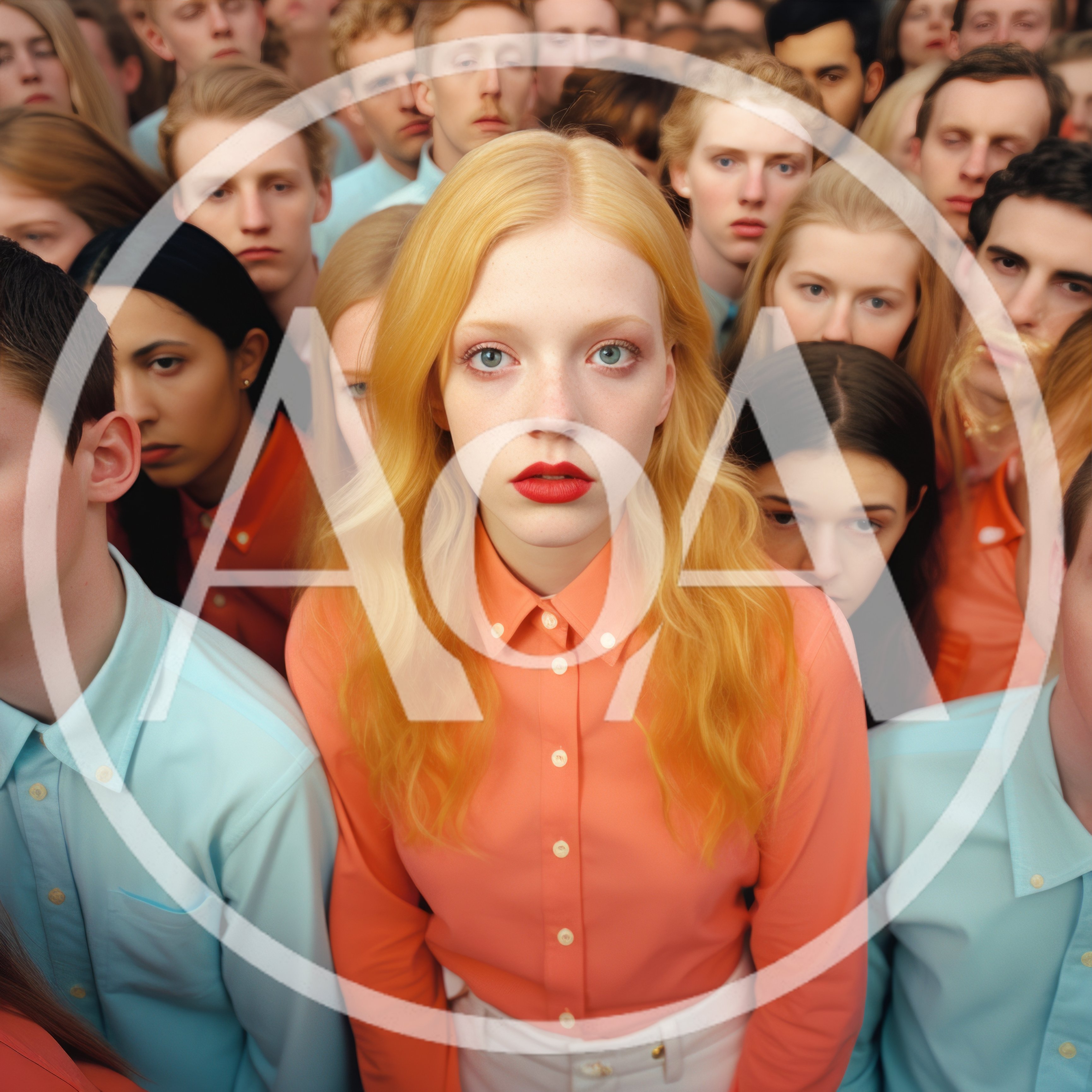Young Woman Standing Out In A Uniformed Crowd