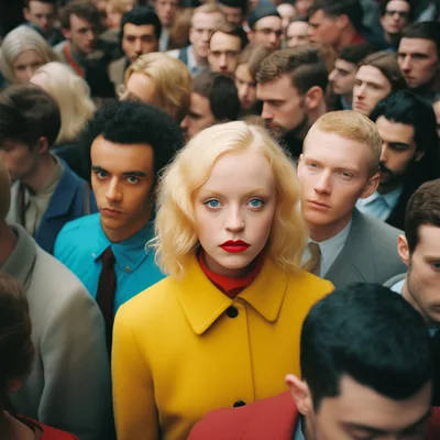 Young Woman Standing Out In A Dense Crowd