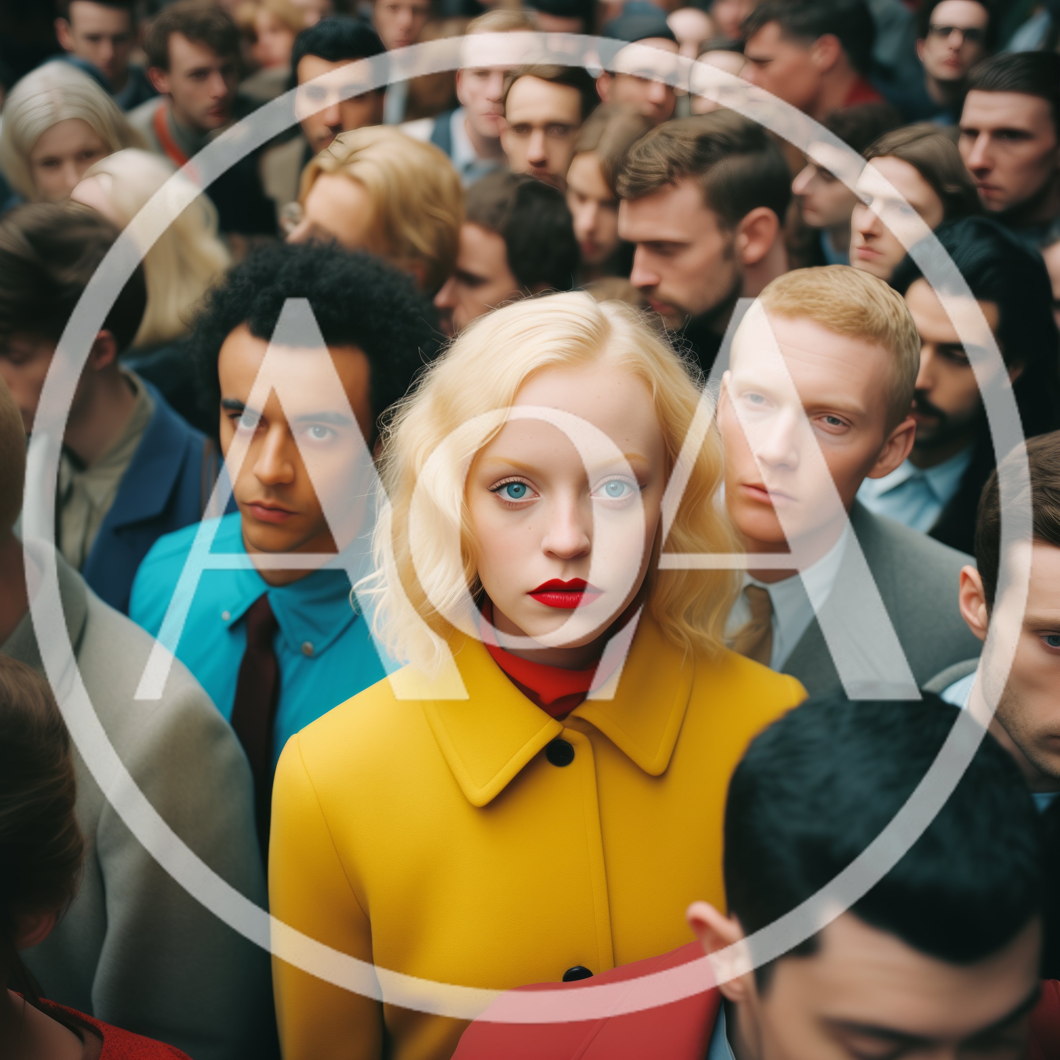 Young Woman Standing Out In A Dense Crowd