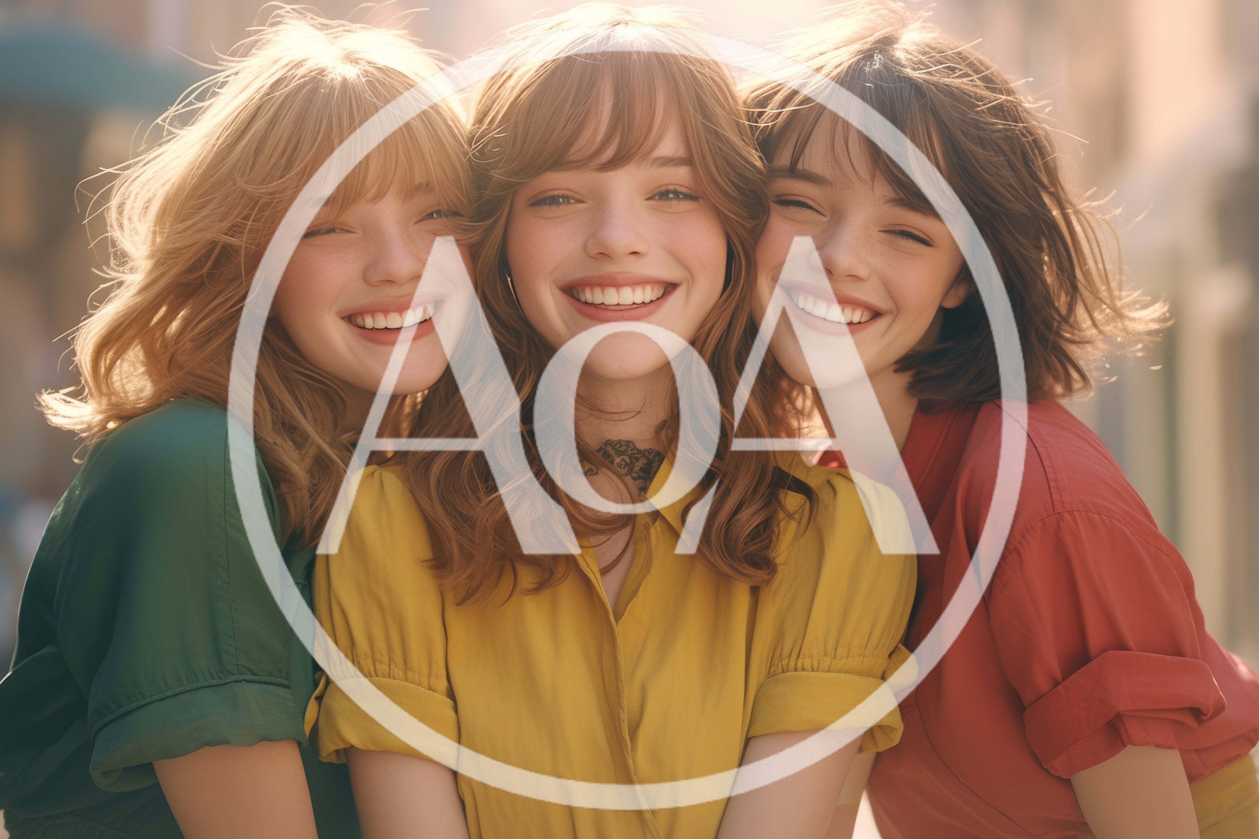 Three Young Women Smiling Together Outdoors