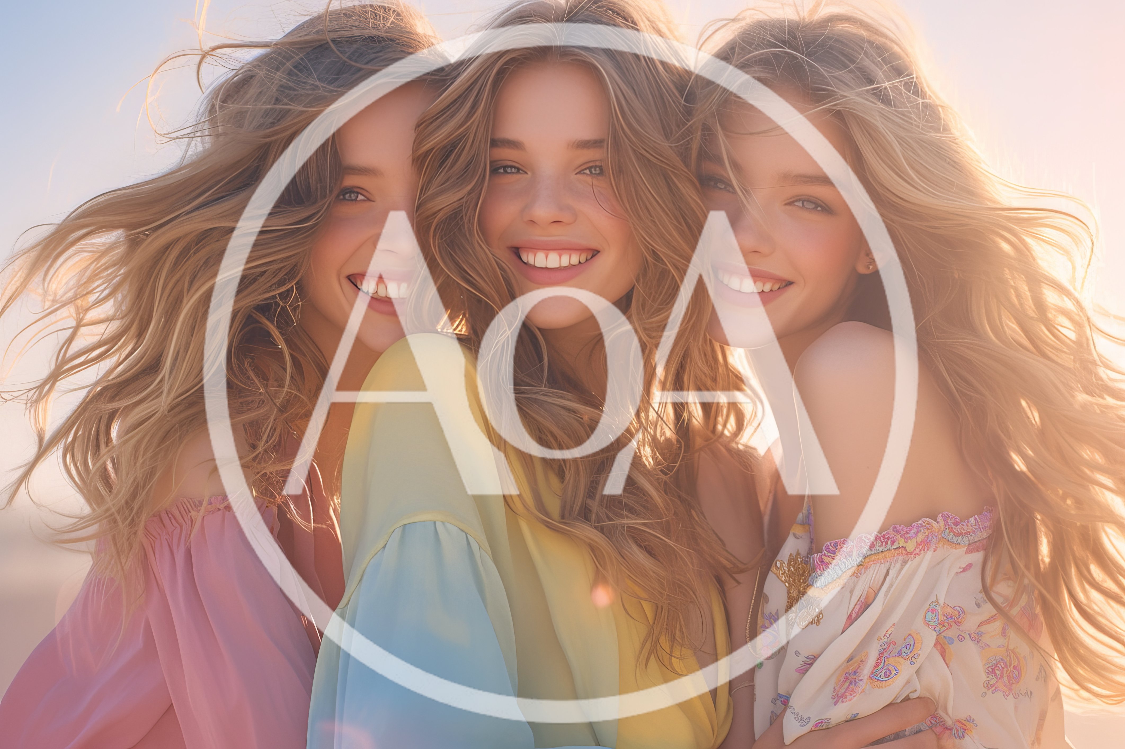 Three Young Women Smiling Together Outdoors