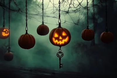 Hanging Jack O Lanterns With Skeleton Key