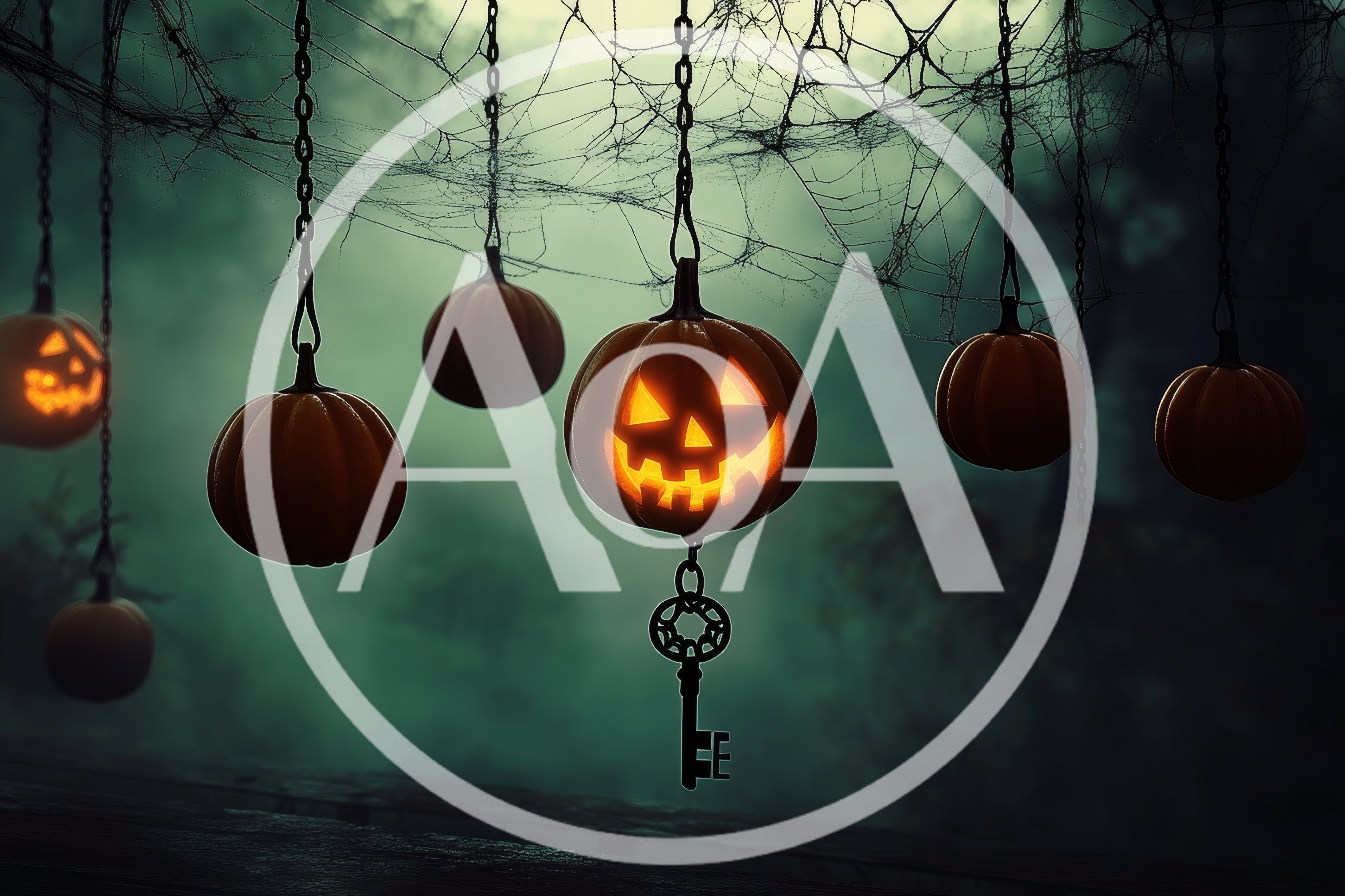 Hanging Jack O Lanterns With Skeleton Key