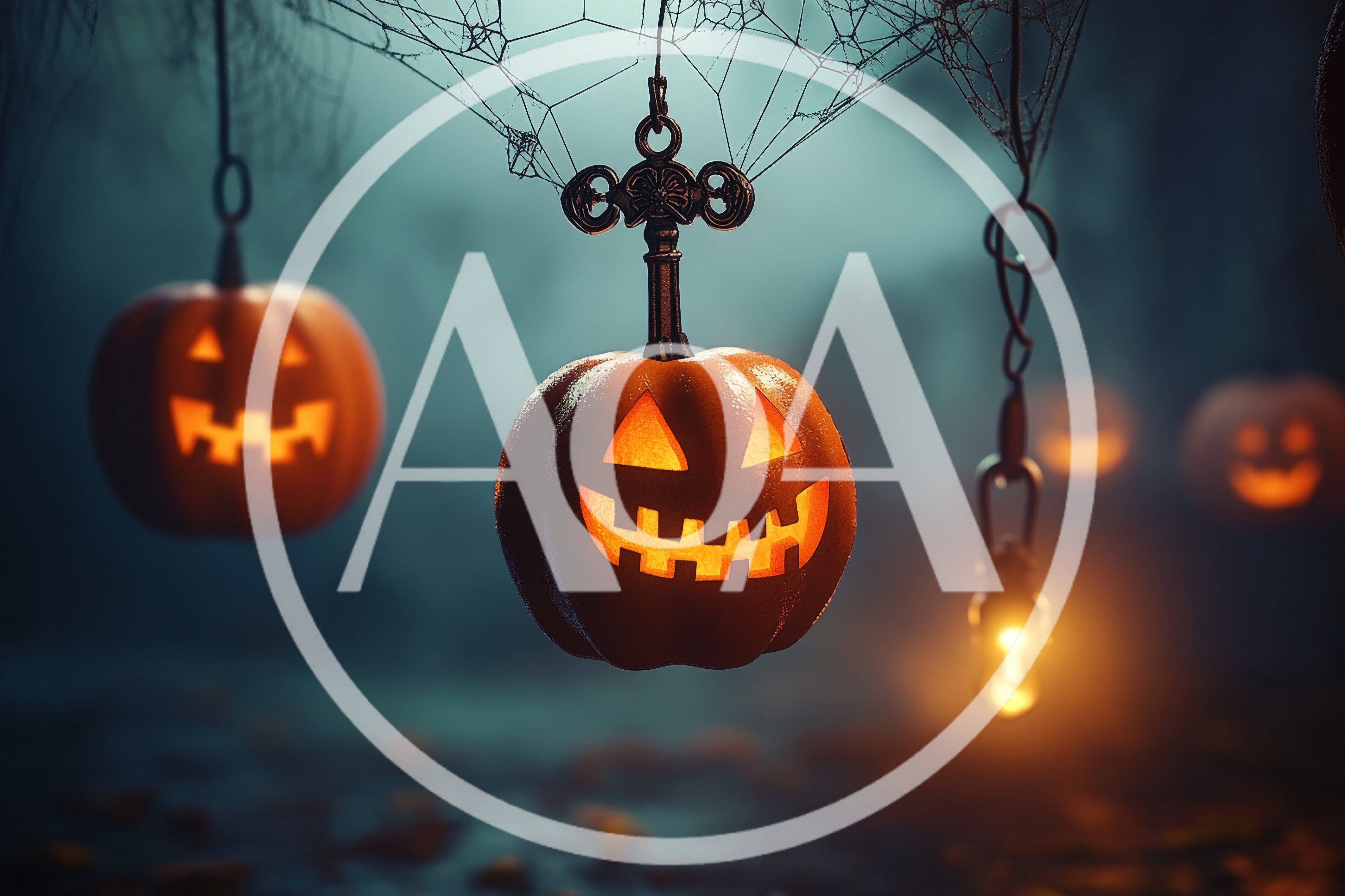 Hanging Jack O Lanterns With Ornate Key Ornament