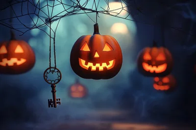 Hanging Jack O Lanterns With Antique Key