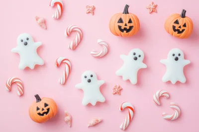 Halloween Candy Pattern on Pink Background
