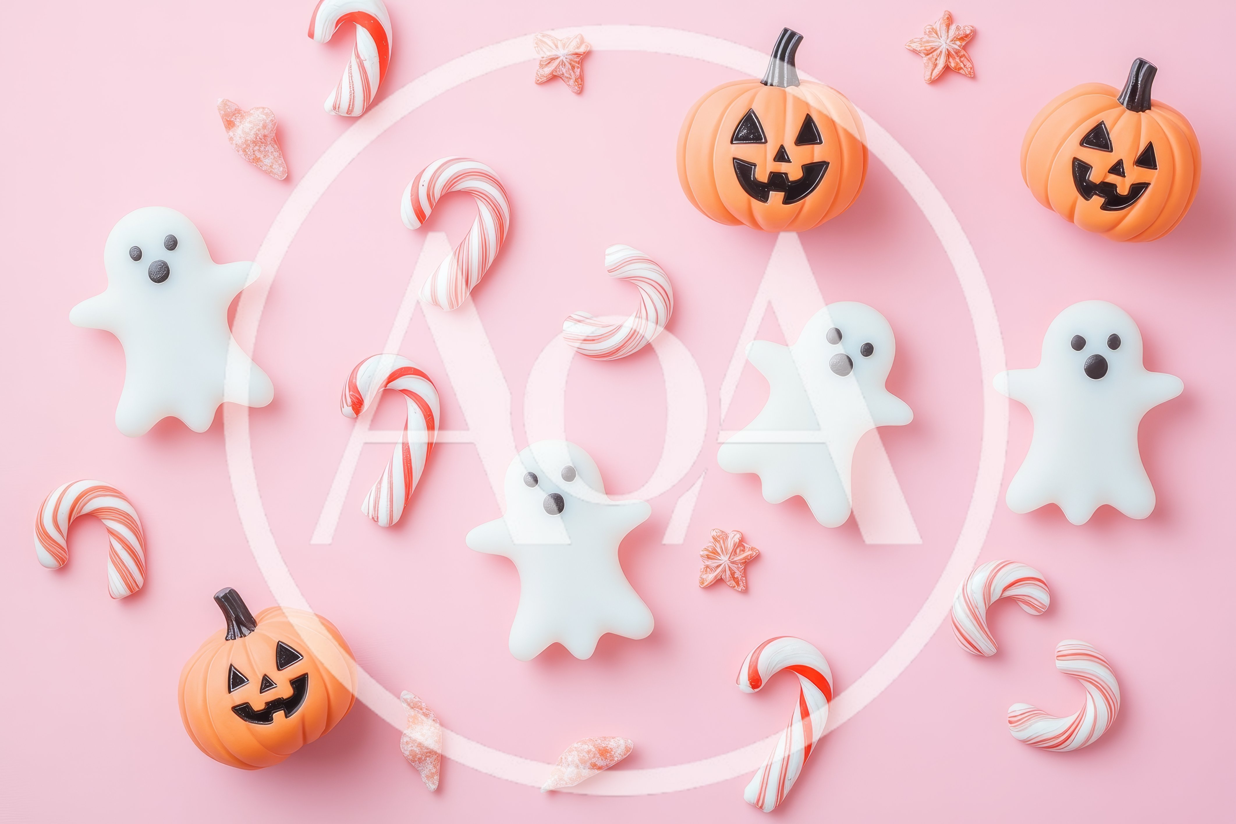 Halloween Candy Pattern on Pink Background