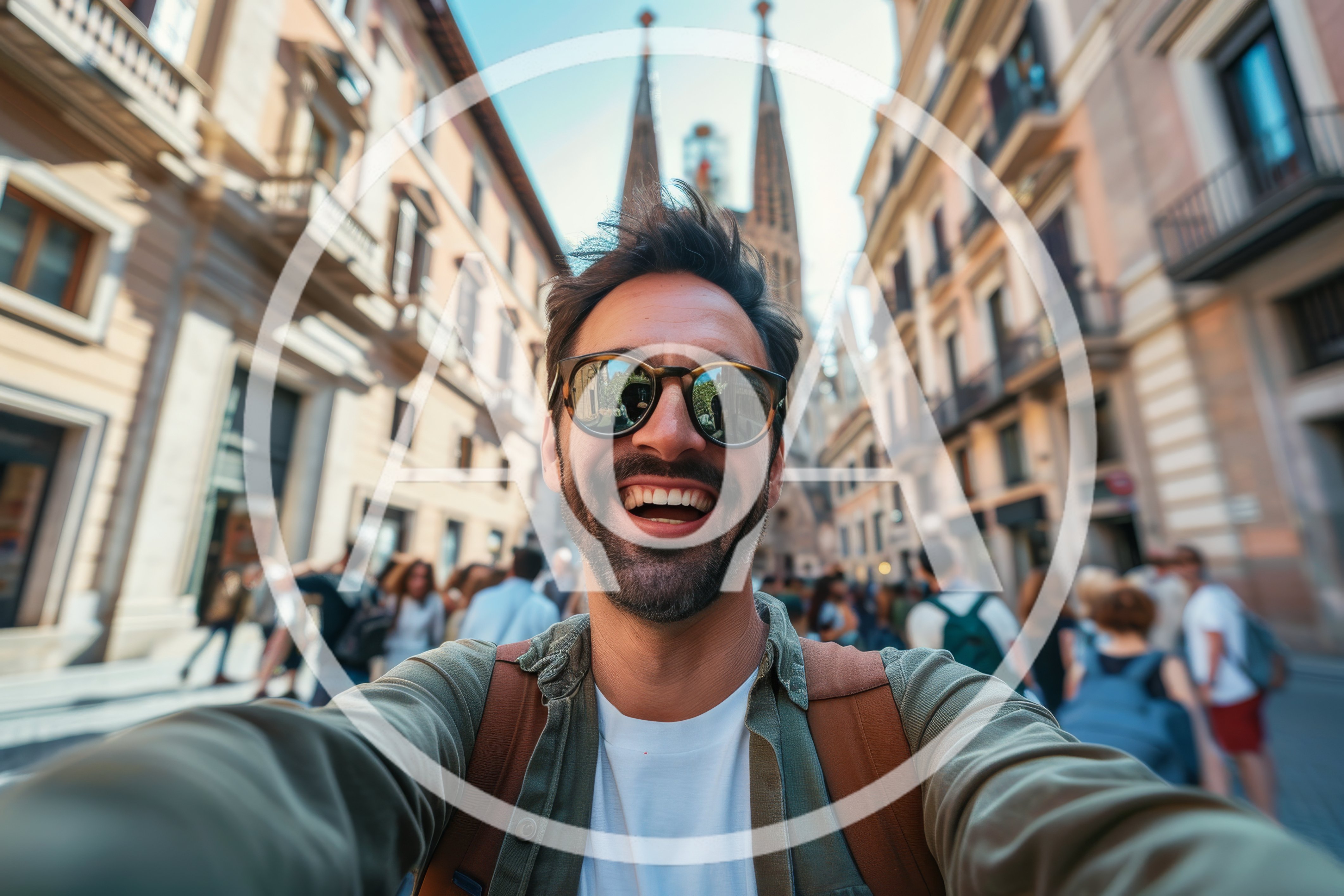 Happy Man Taking Selfie In Front Of Sagrada Familia