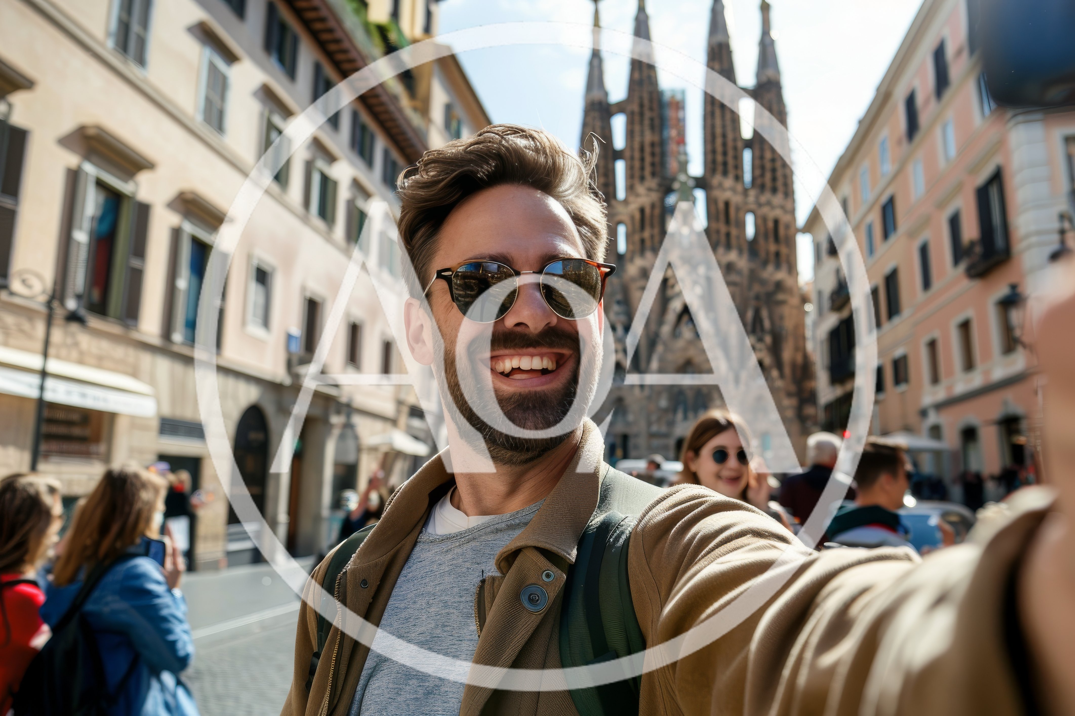 Man Taking Selfie In Front Of Sagrada Familia