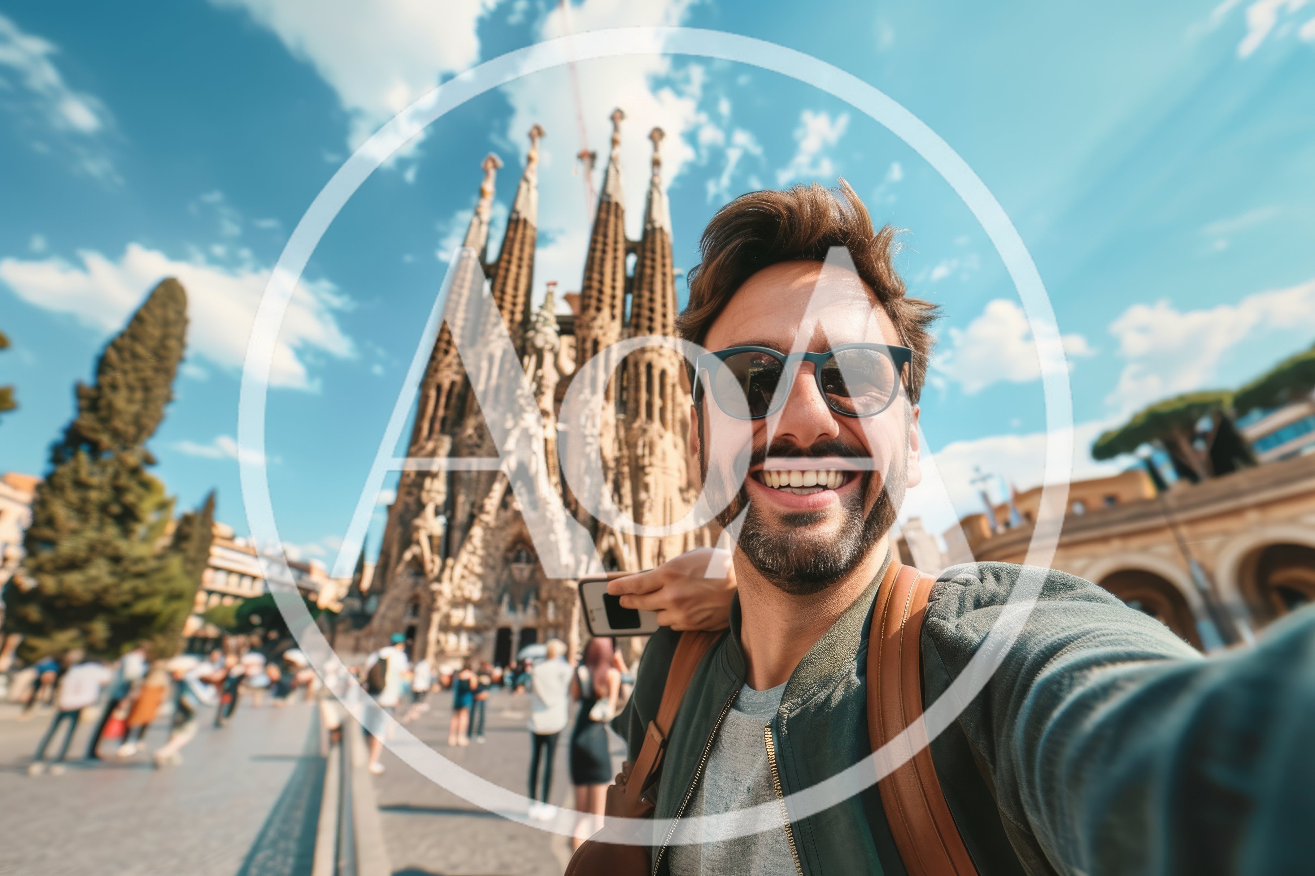 Man Taking Selfie In Front Of Sagrada Familia