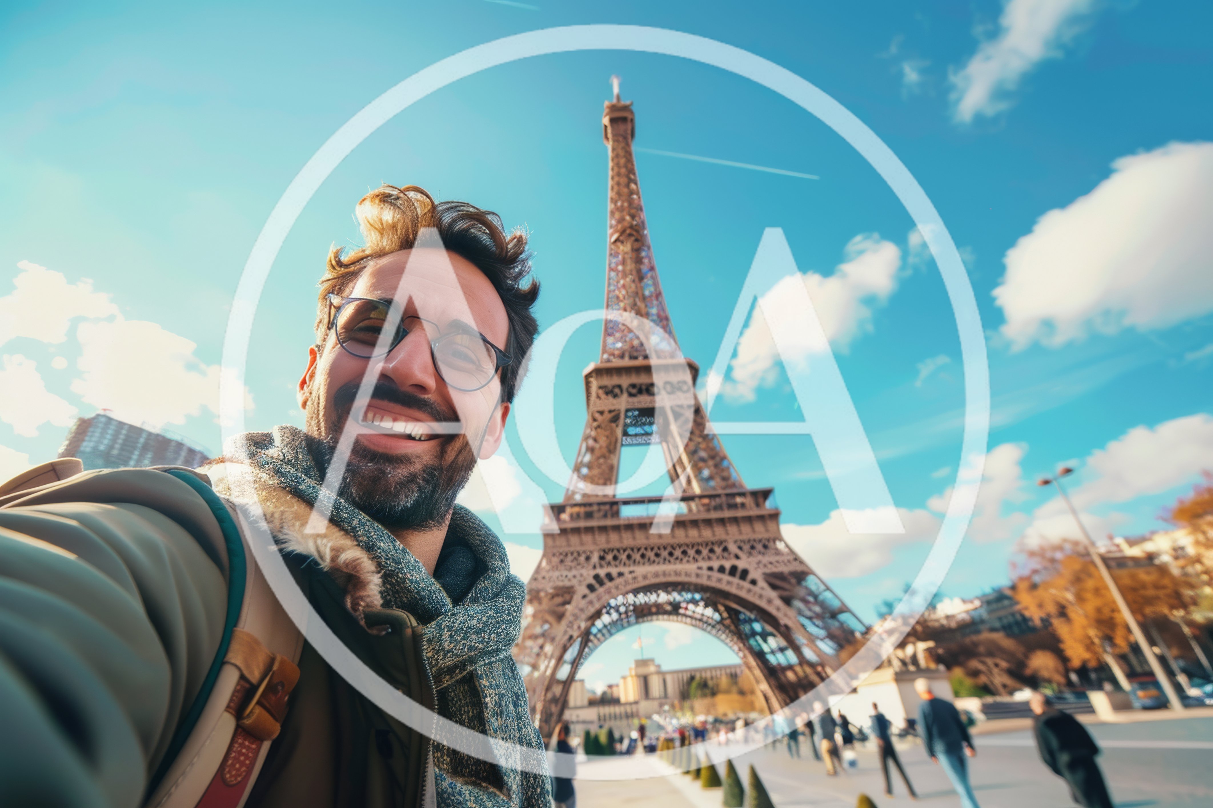 Happy Man Taking Selfie In Front Of Eiffel Tower