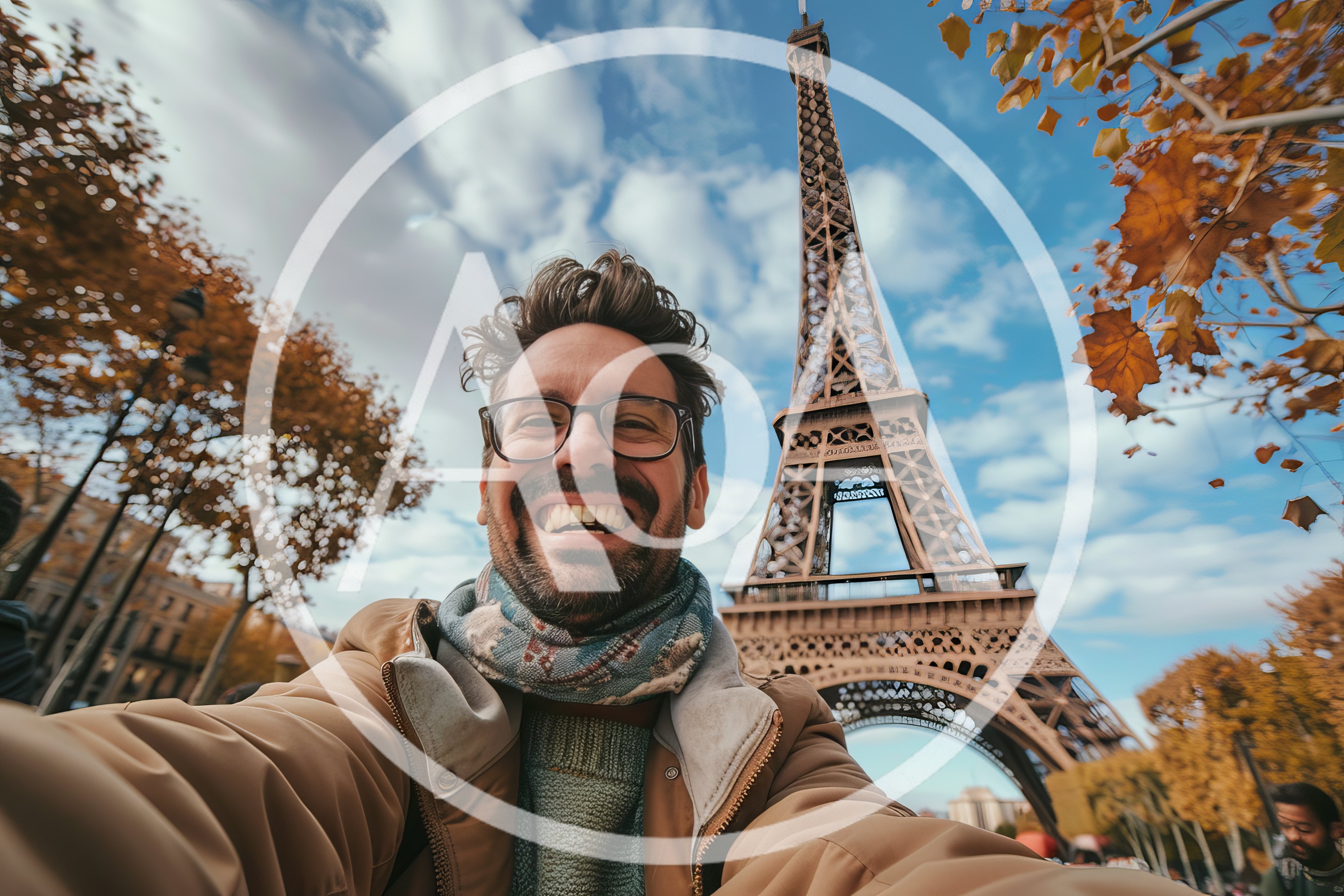 Man Taking Selfie With Eiffel Tower In Autumn