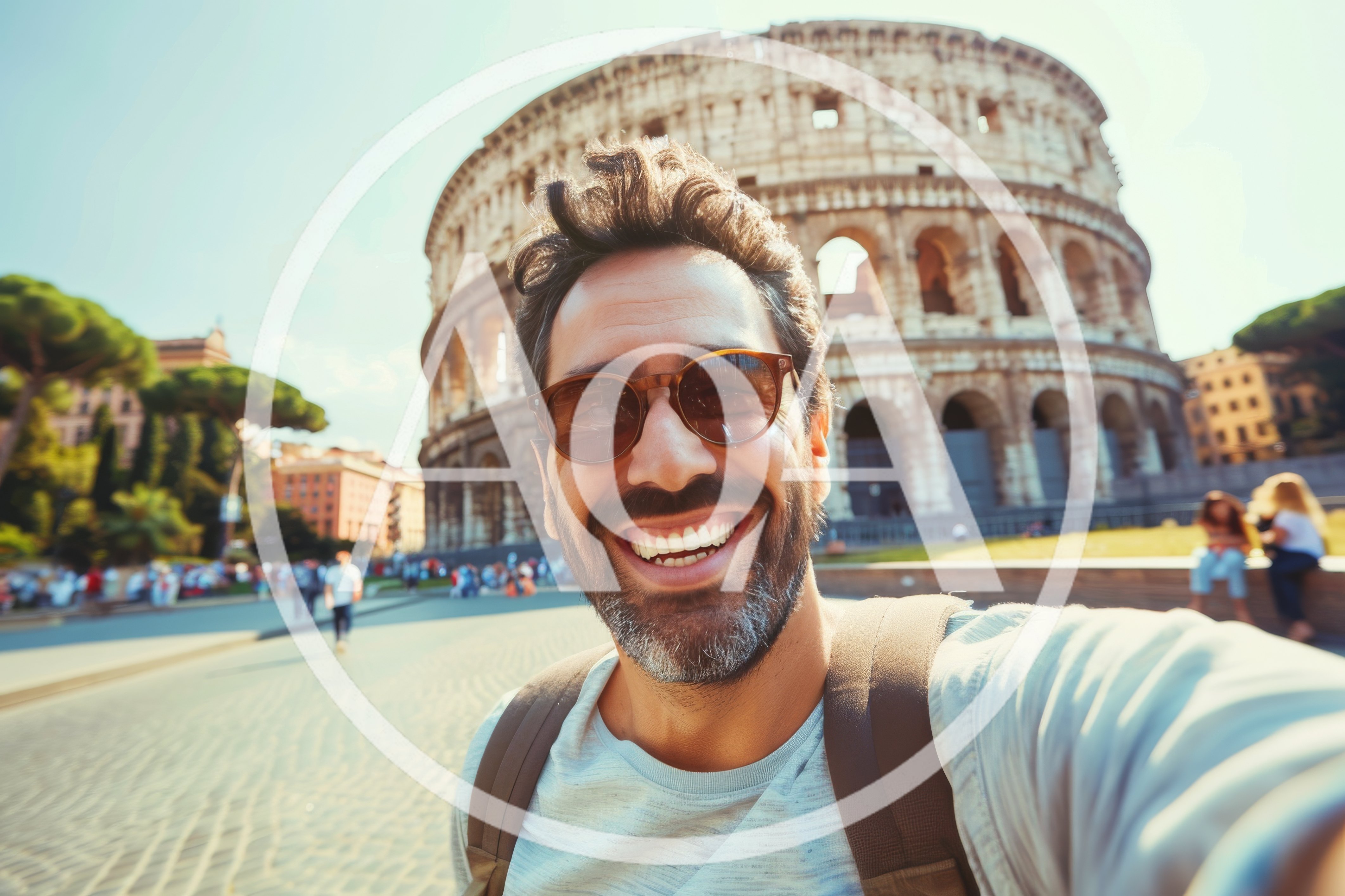 Happy Man Taking Selfie In Front Of The Colosseum