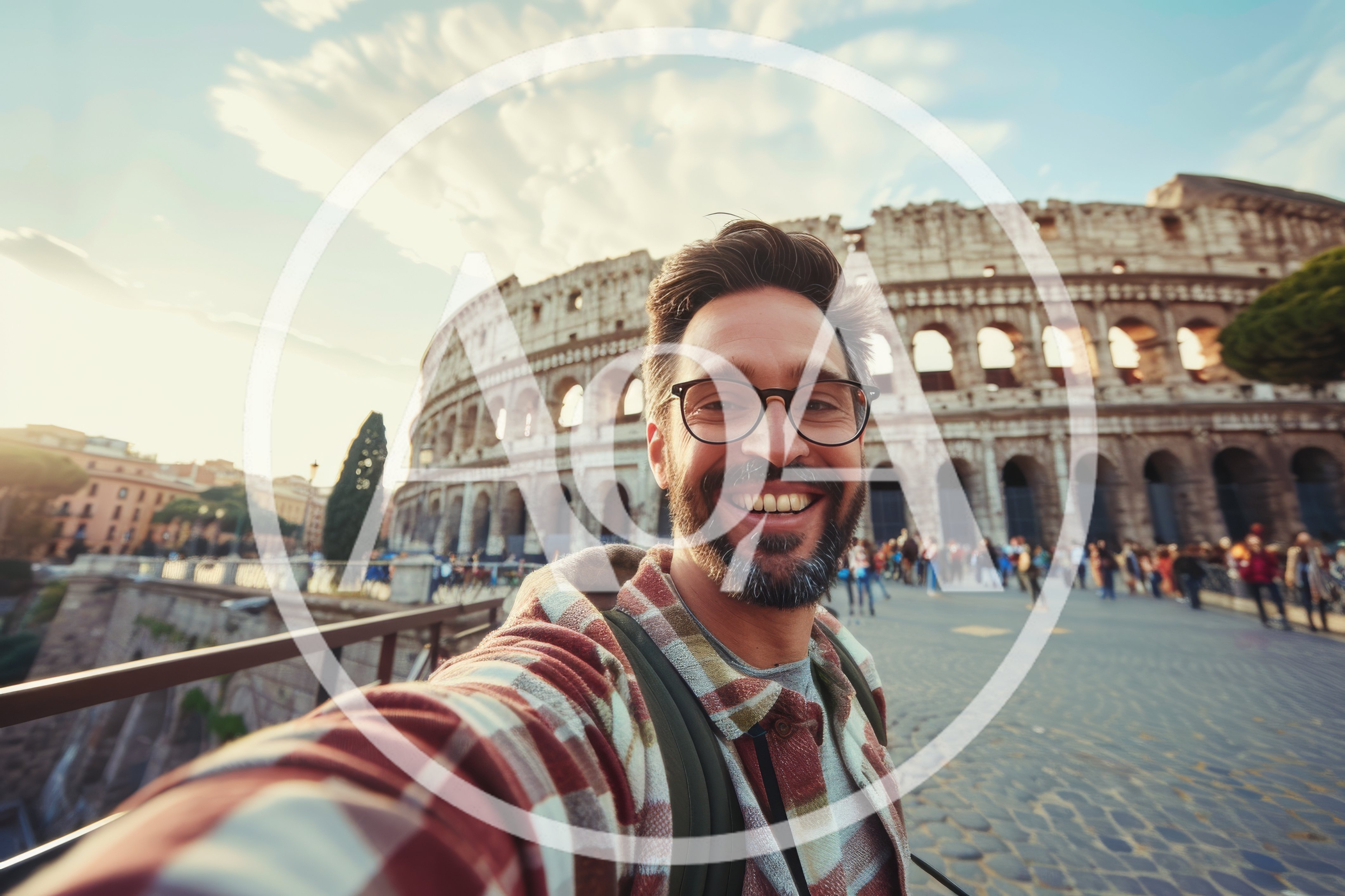 Man Taking Selfie In Front Of The Roman Colosseum