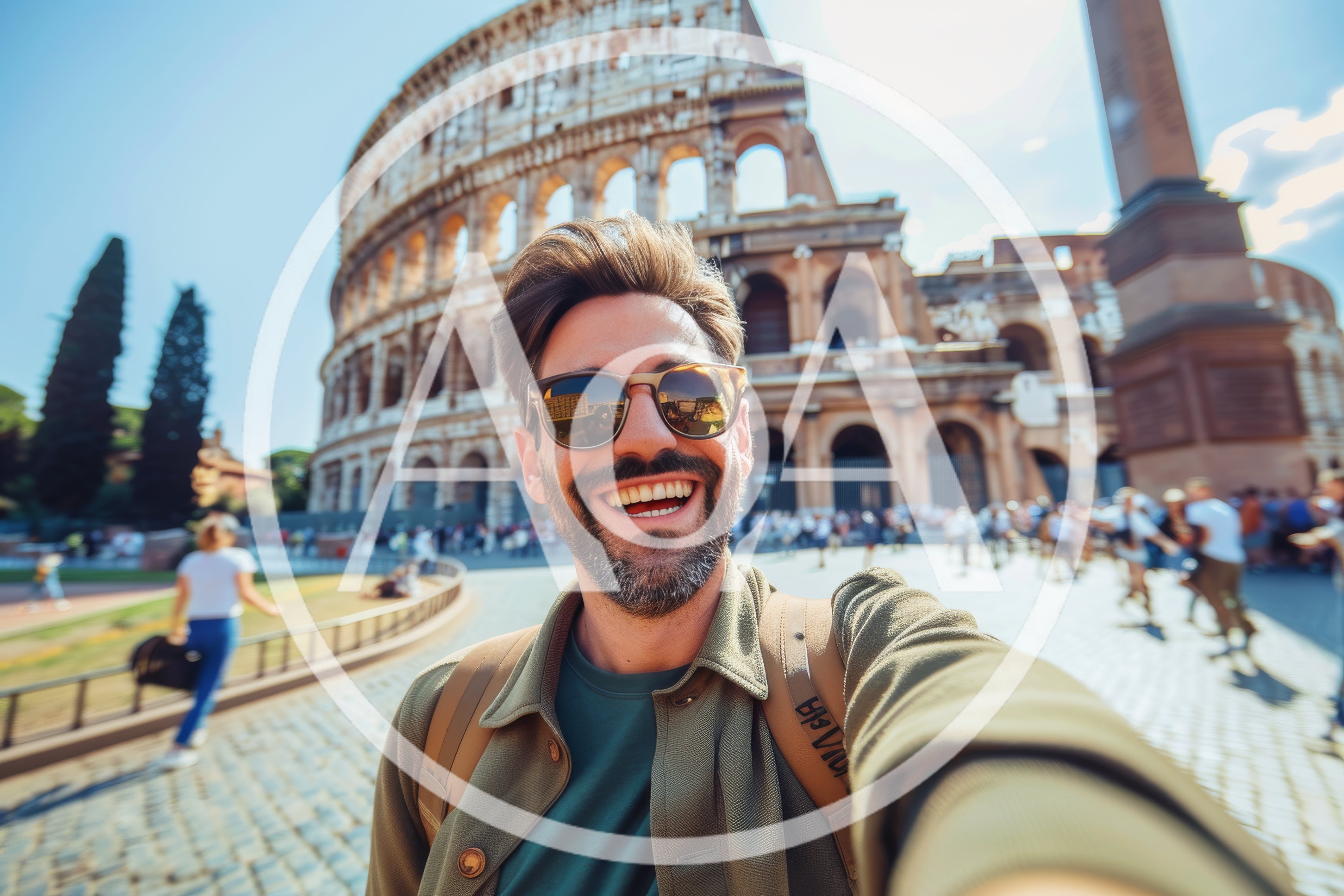 Happy Man Taking Selfie In Front Of The Colosseum