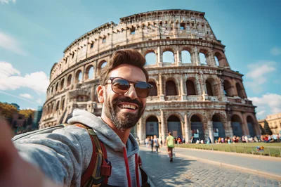 Man Taking Selfie In Front Of The Roman Colosseum