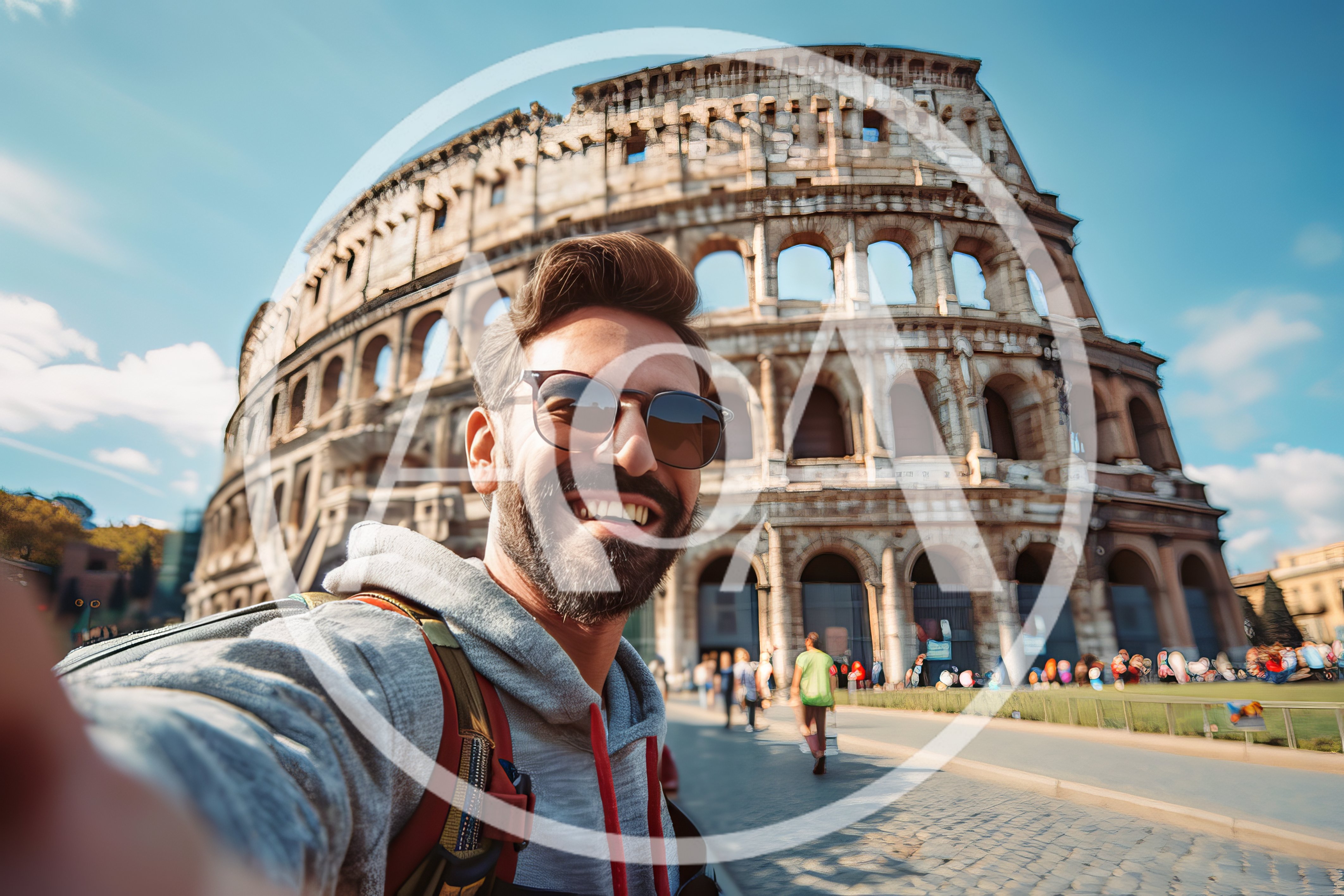 Man Taking Selfie In Front Of The Roman Colosseum