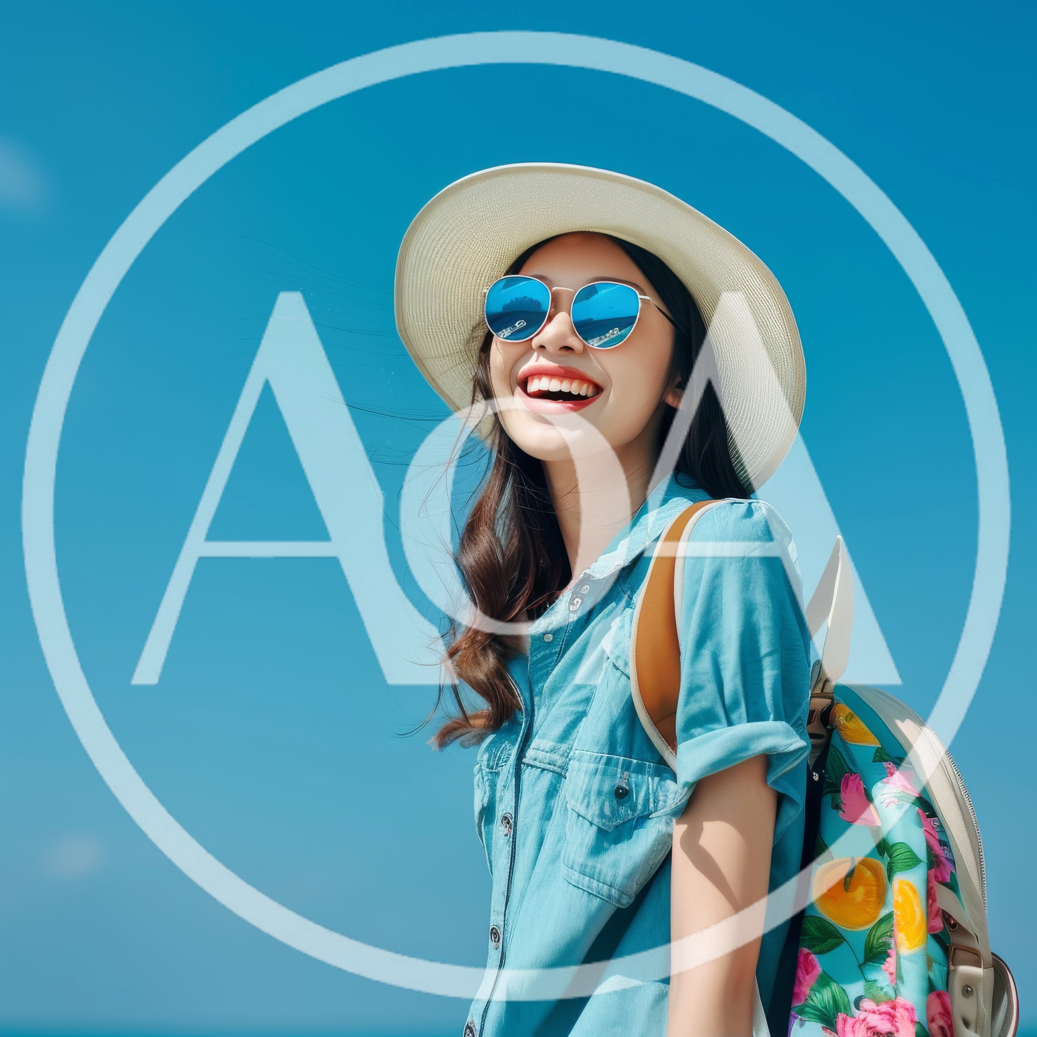 Happy Young Woman Wearing Sun Hat And Sunglasses