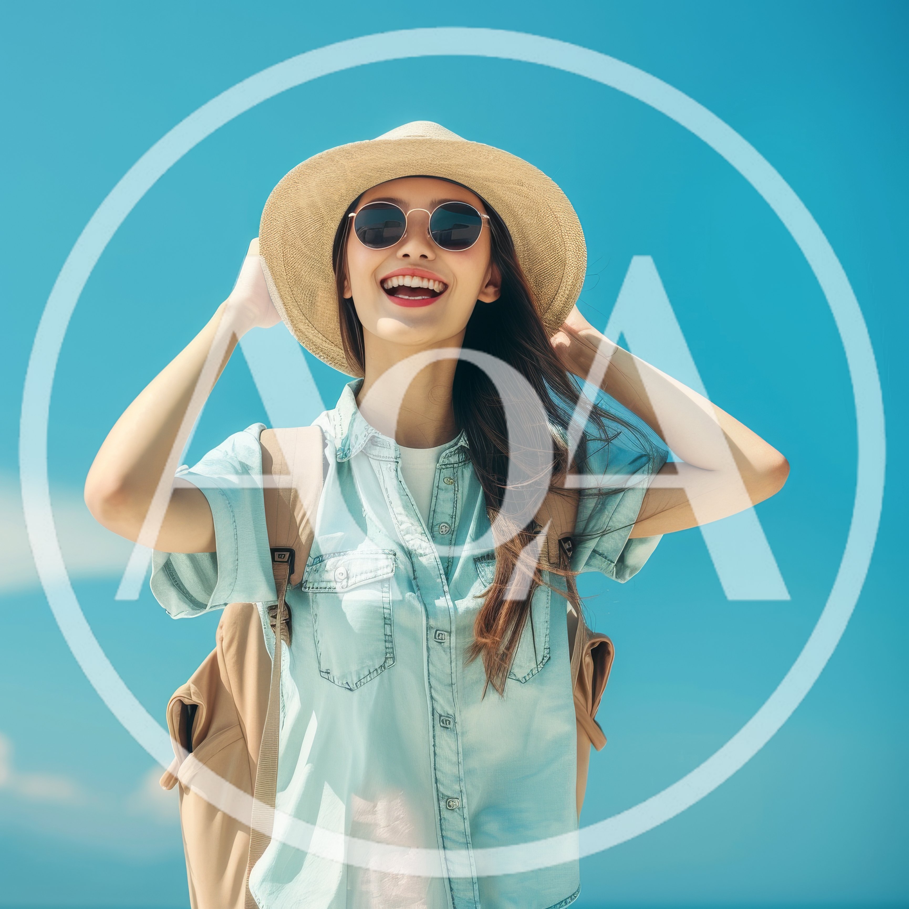 Happy Young Woman Wearing Hat And Sunglasses Outdoors