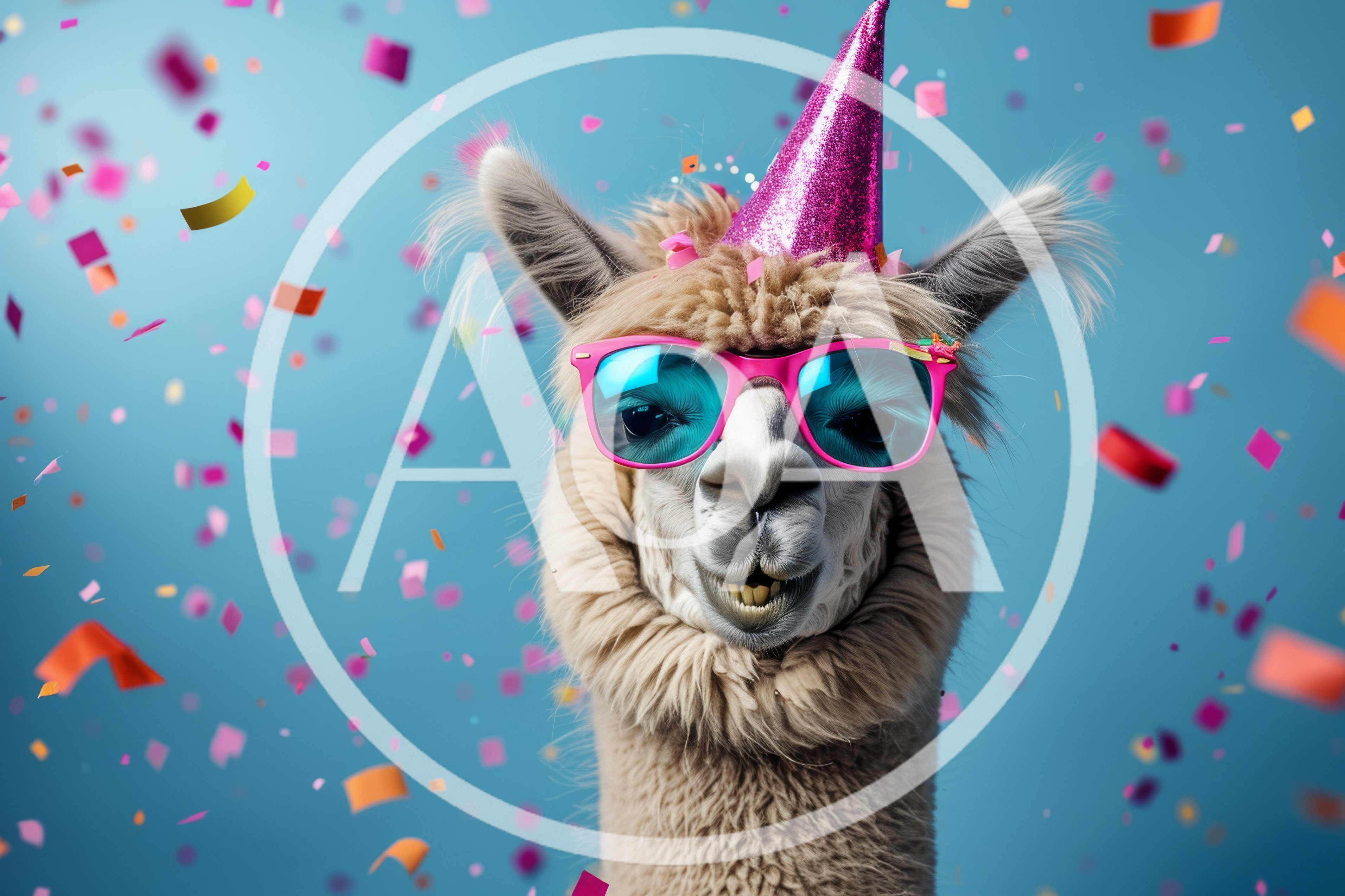 Funny Llama Wearing Party Hat And Sunglasses