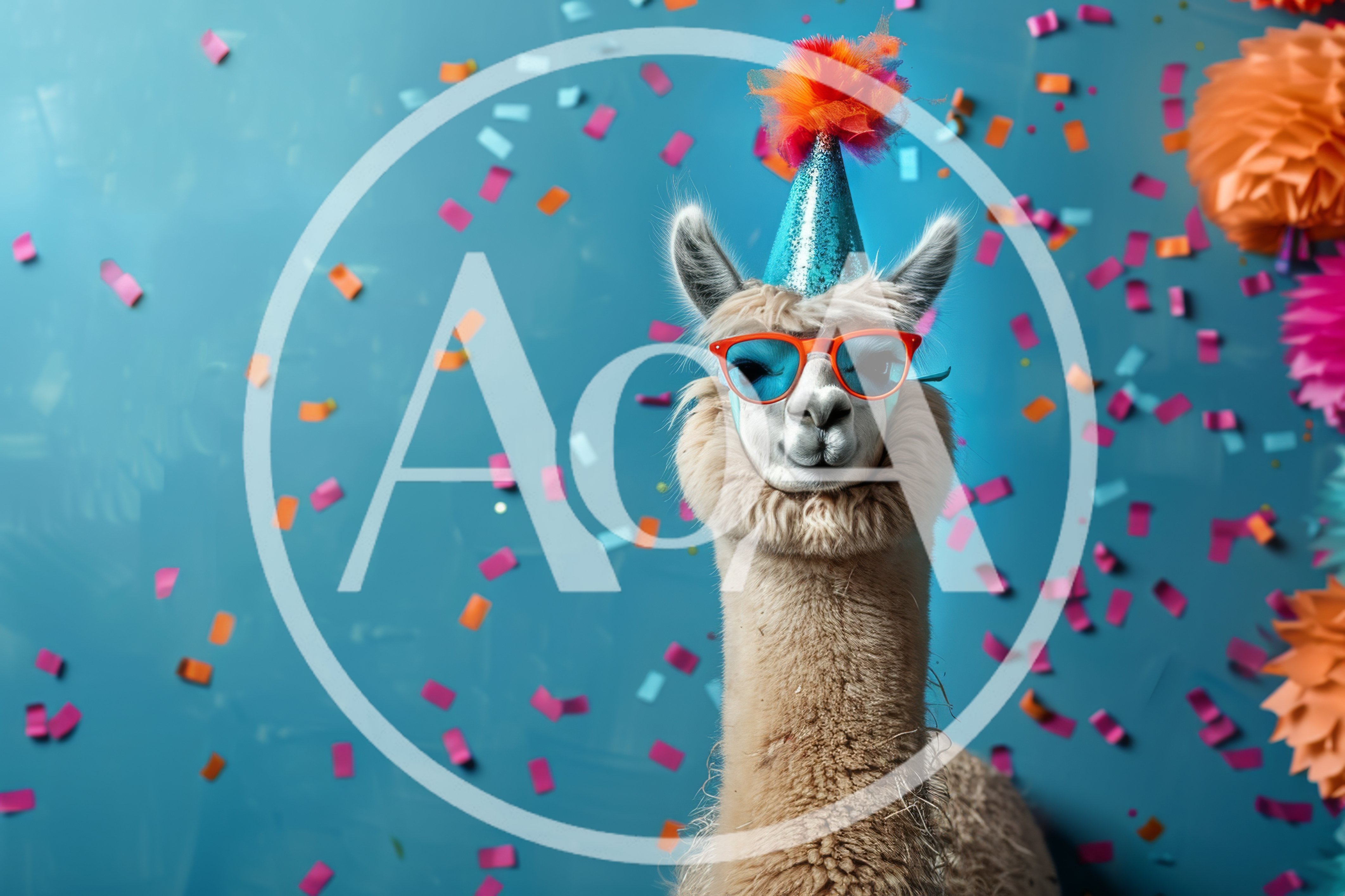 Funny Llama Wearing Party Hat and Sunglasses