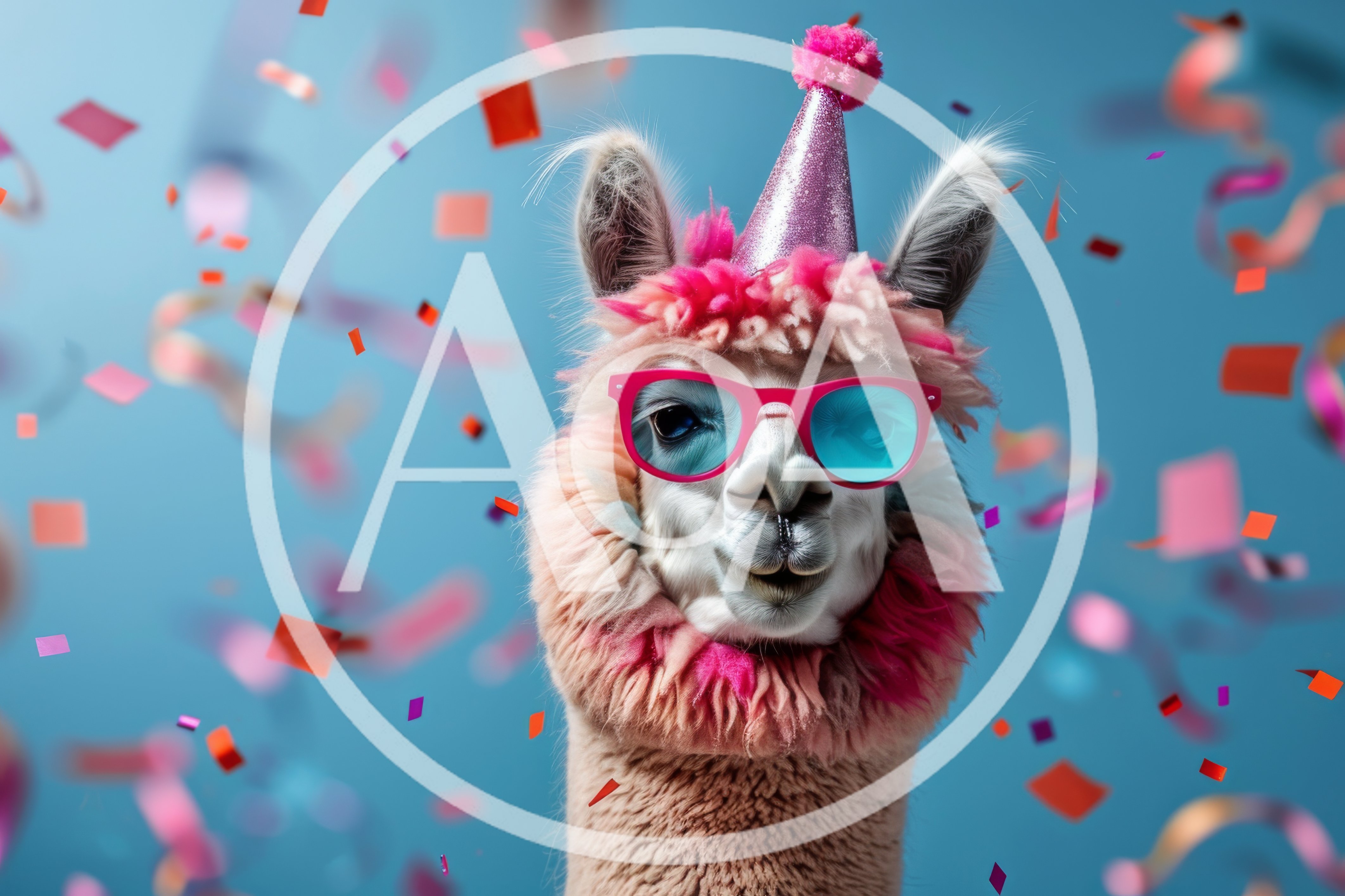 Festive Llama Wearing Party Hat and Pink Sunglasses