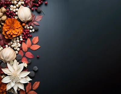 Autumnal Floral Arrangement on Black Background