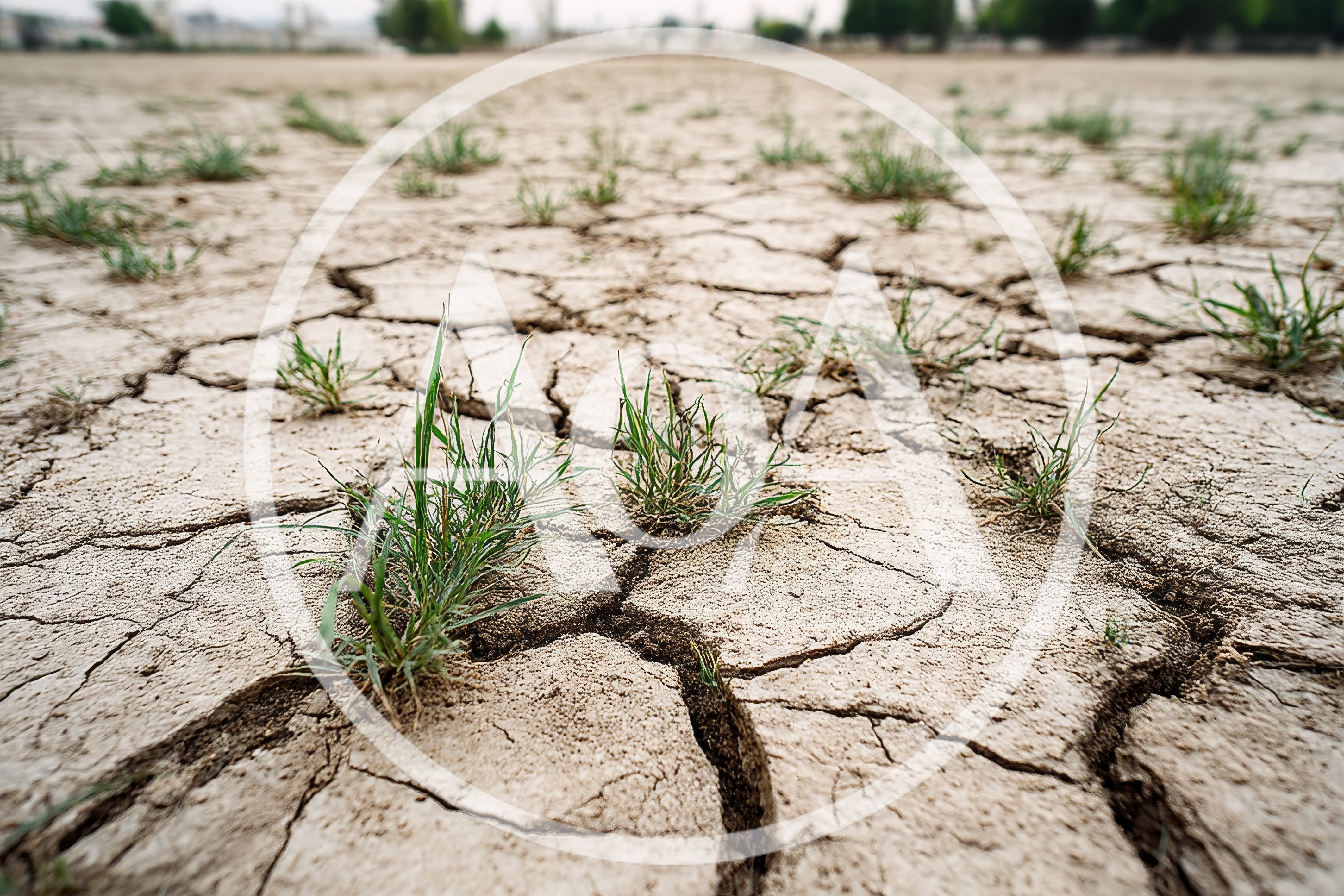 Small Green Grass Growing Through Cracked Dry Earth