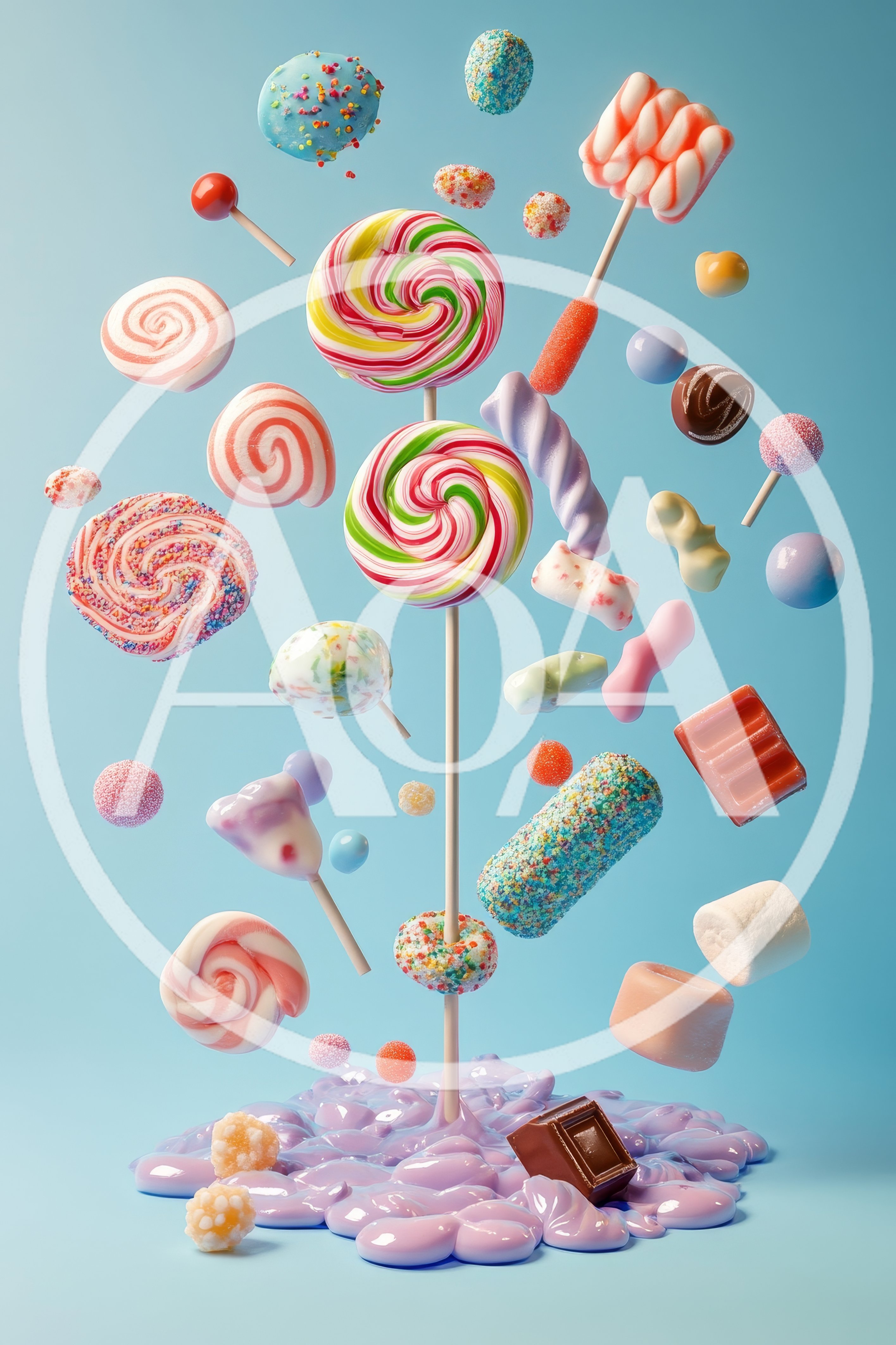 Assorted Candies Floating Above A Puddle Of Melted Sugar