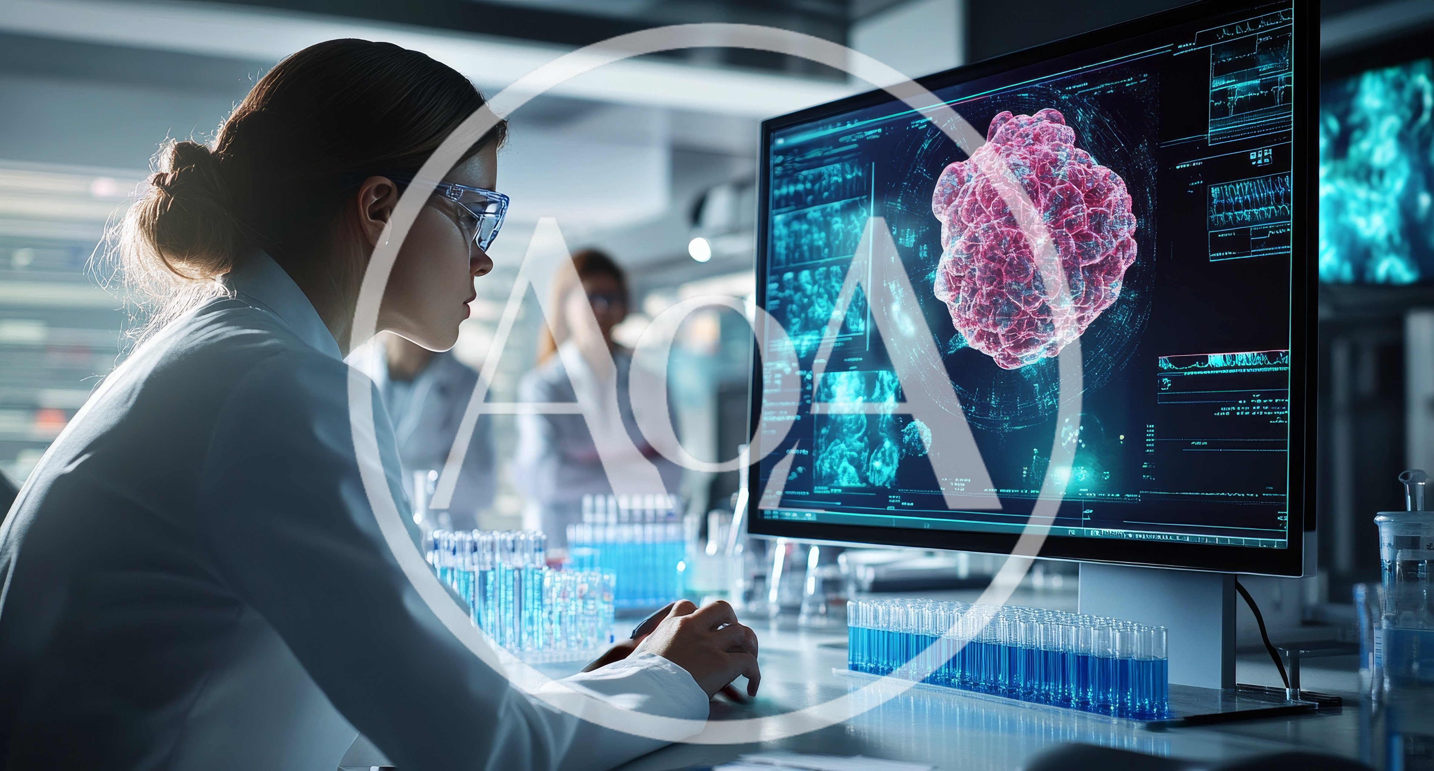 Scientist Analyzing Viral Structure On Computer In Laboratory