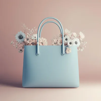 Light Blue Tote Bag Filled With Pastel Flowers