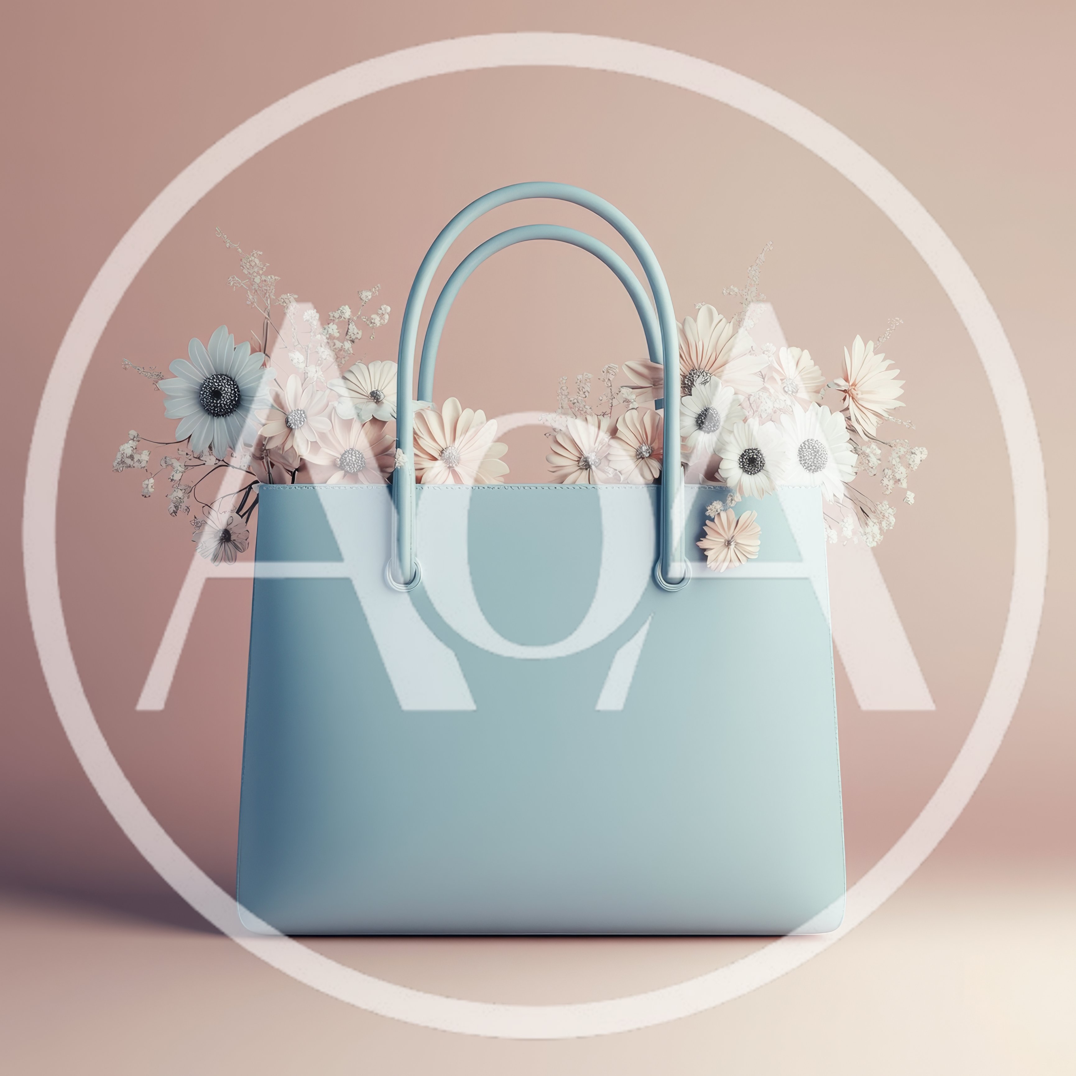 Light Blue Tote Bag Filled With Pastel Flowers