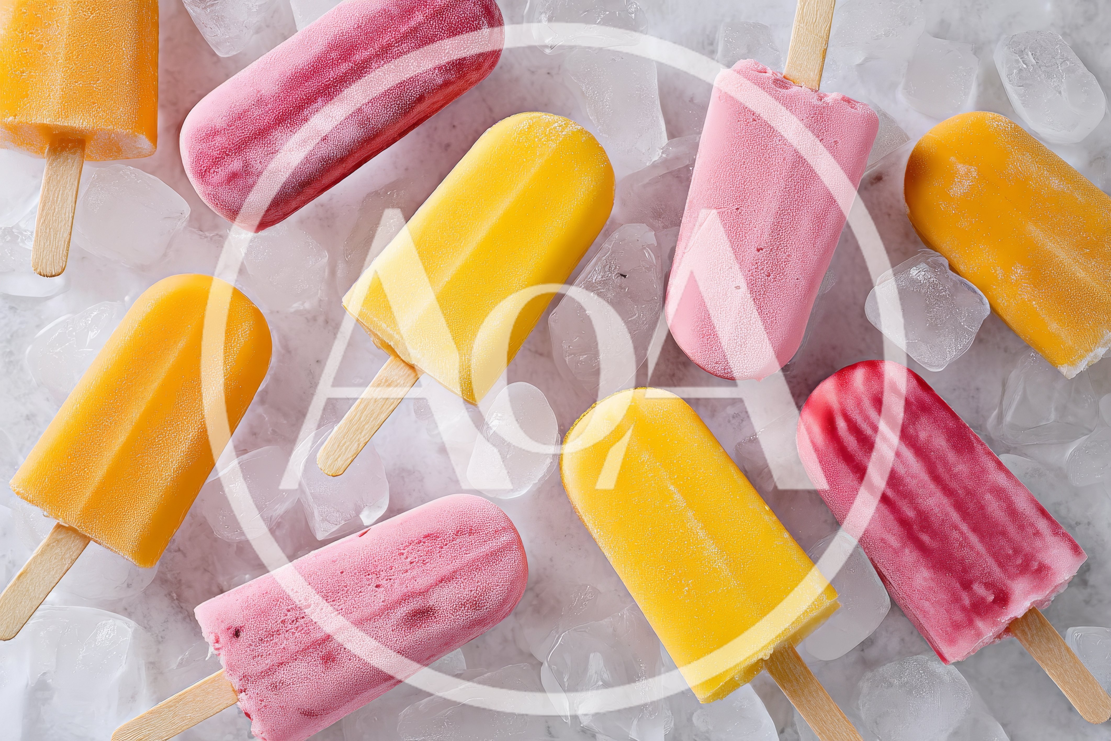 Assorted Fruit Popsicles On A Bed Of Ice