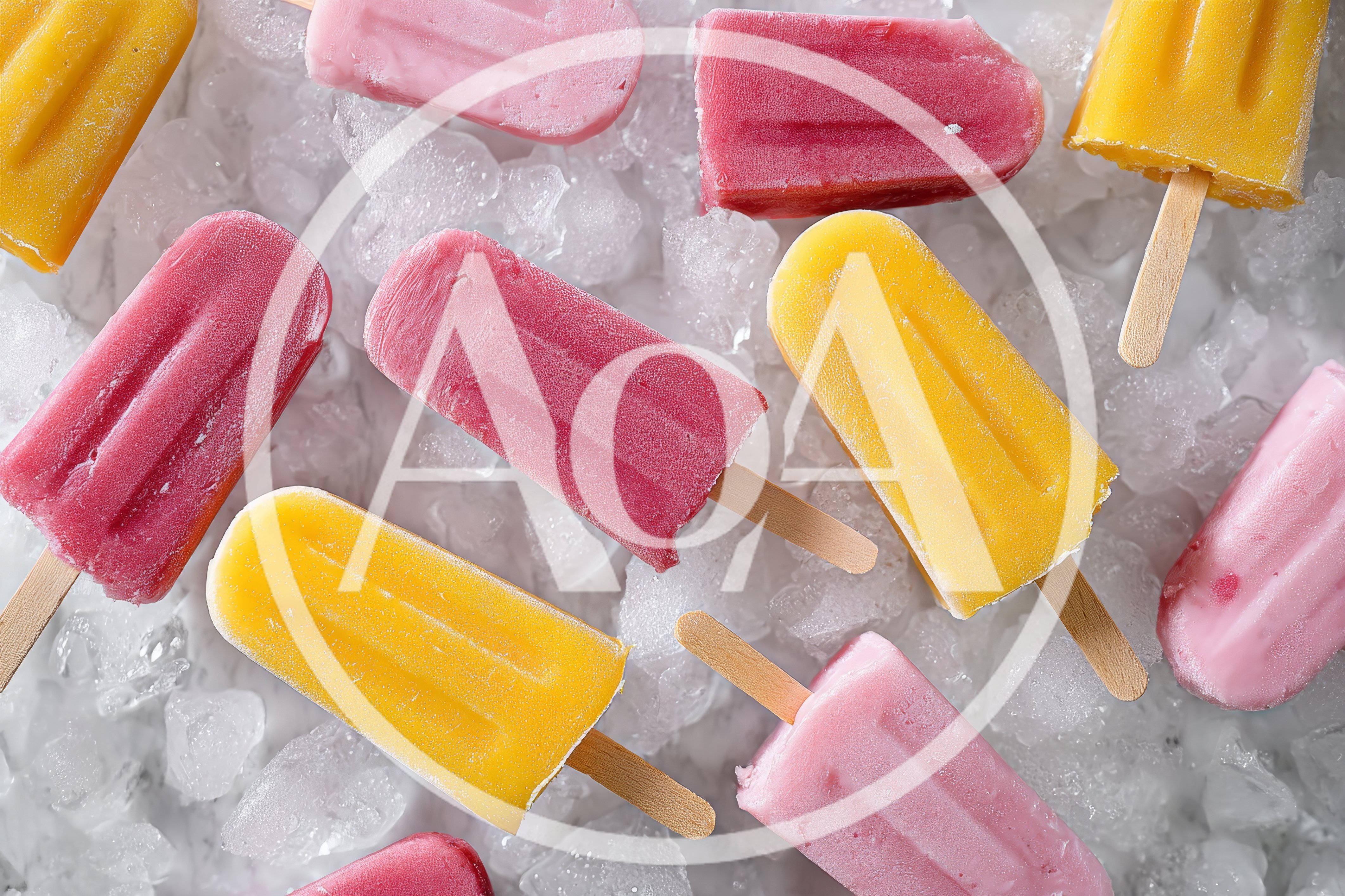 Assorted Fruit Popsicles On A Bed Of Ice