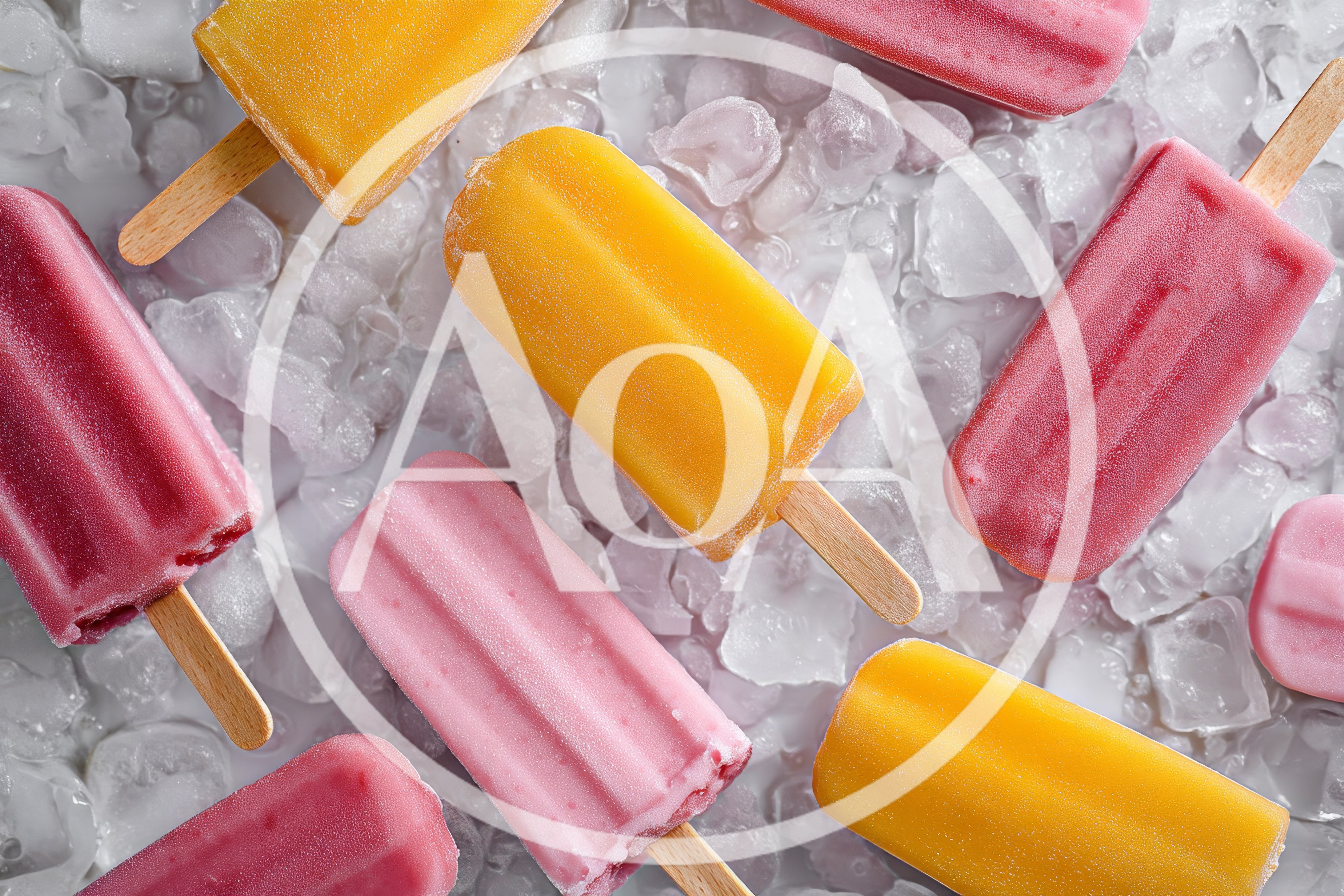 Assorted Fruit Popsicles On A Bed Of Ice