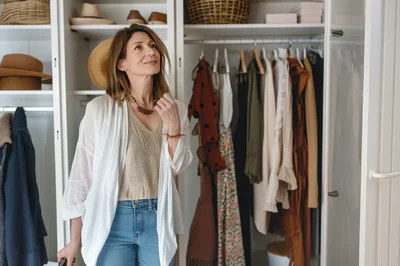 Mature Woman Choosing Clothes From Her Closet