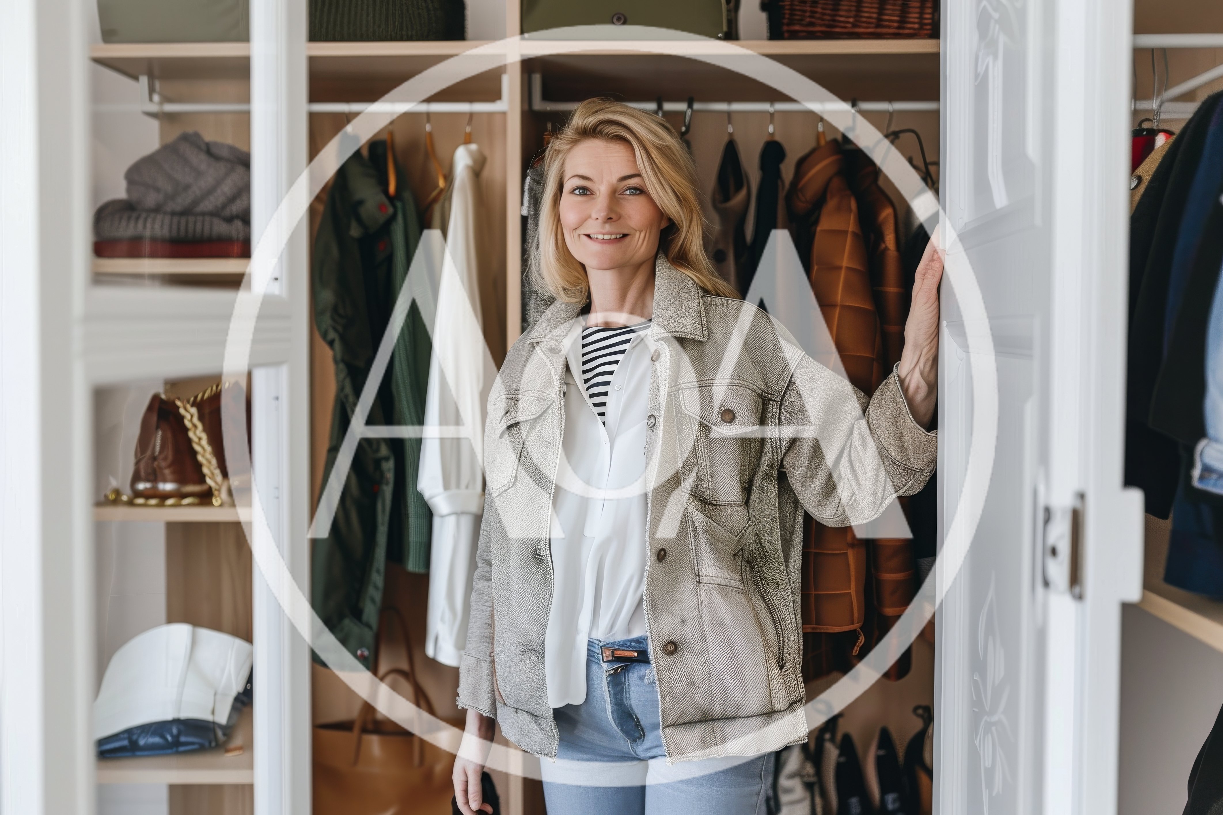 Woman Standing In Front Of Her Organized Closet