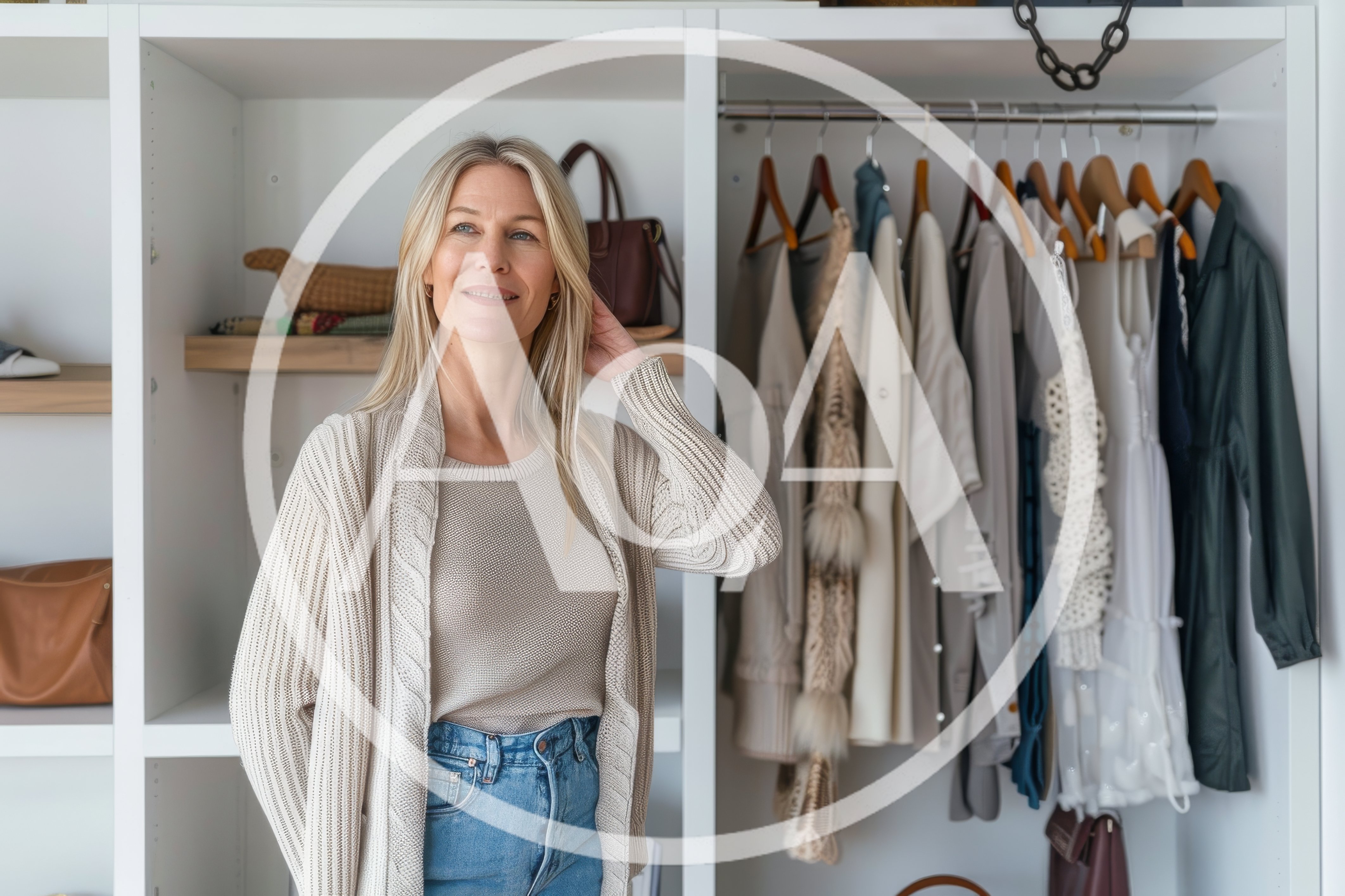 Mature Woman Choosing Clothes In A Modern Walk In Closet