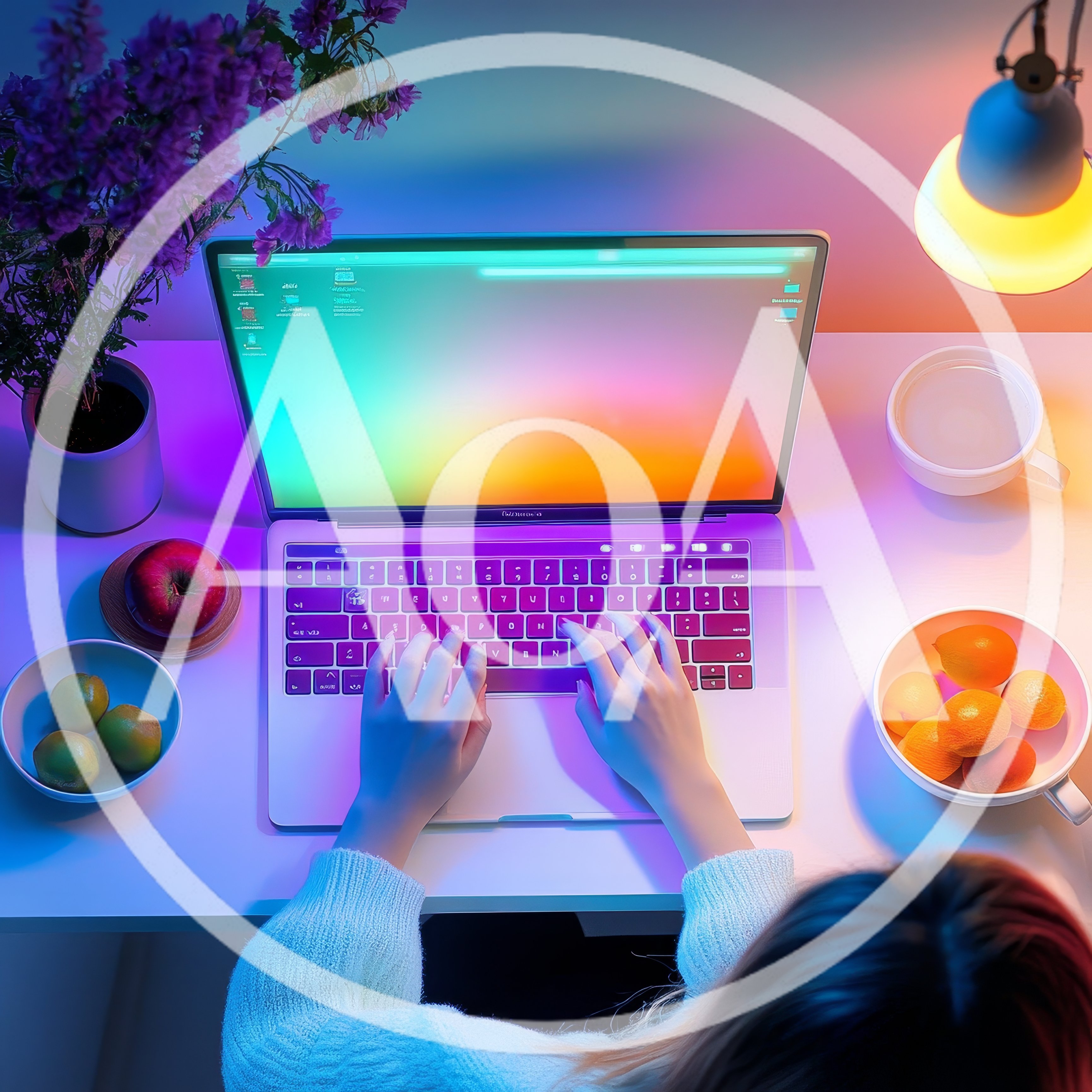 Woman Typing On Laptop At Desk With Fruit