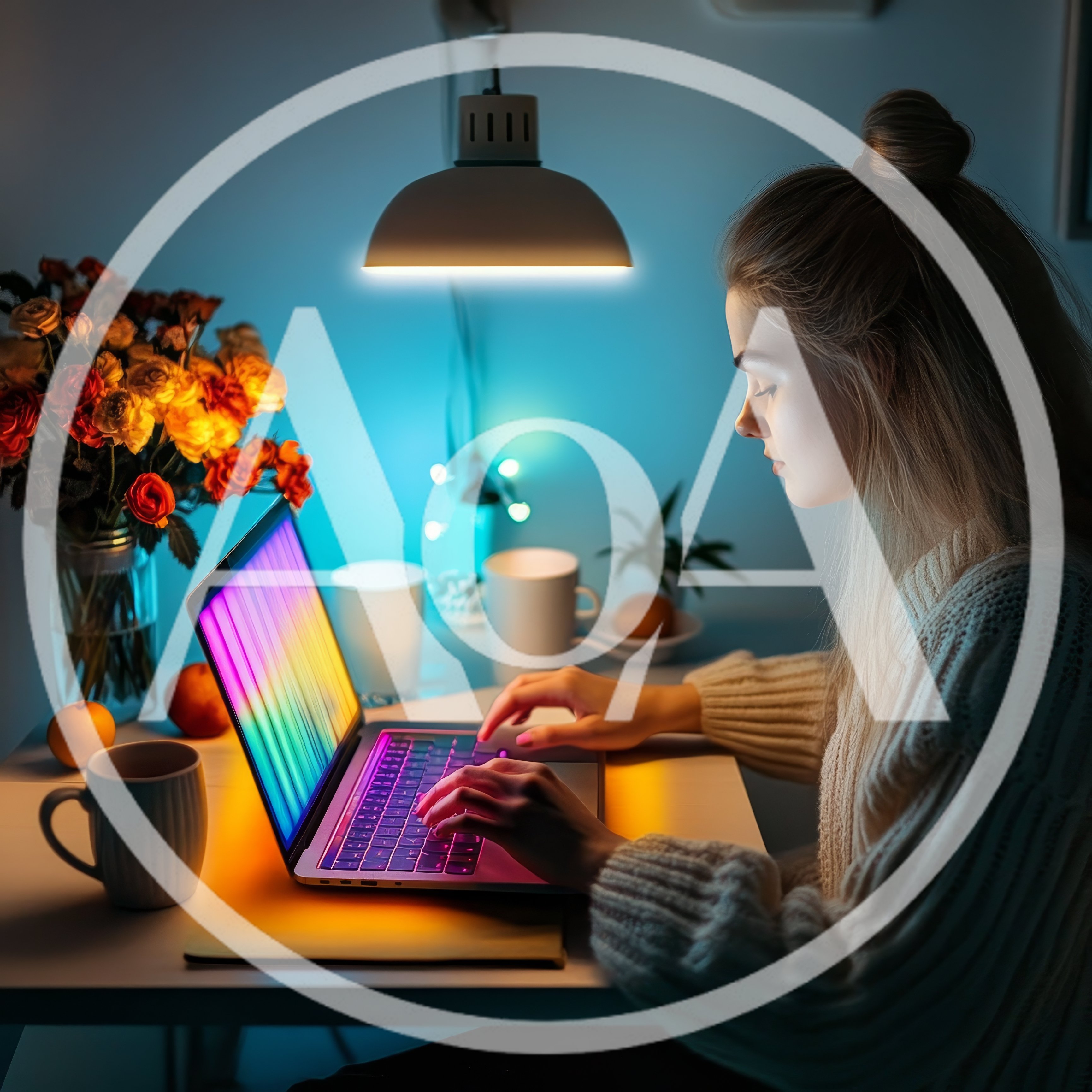 Young Woman Working On Laptop At Night