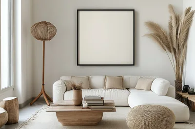 Modern Minimalist Living Room Interior With Empty Frame