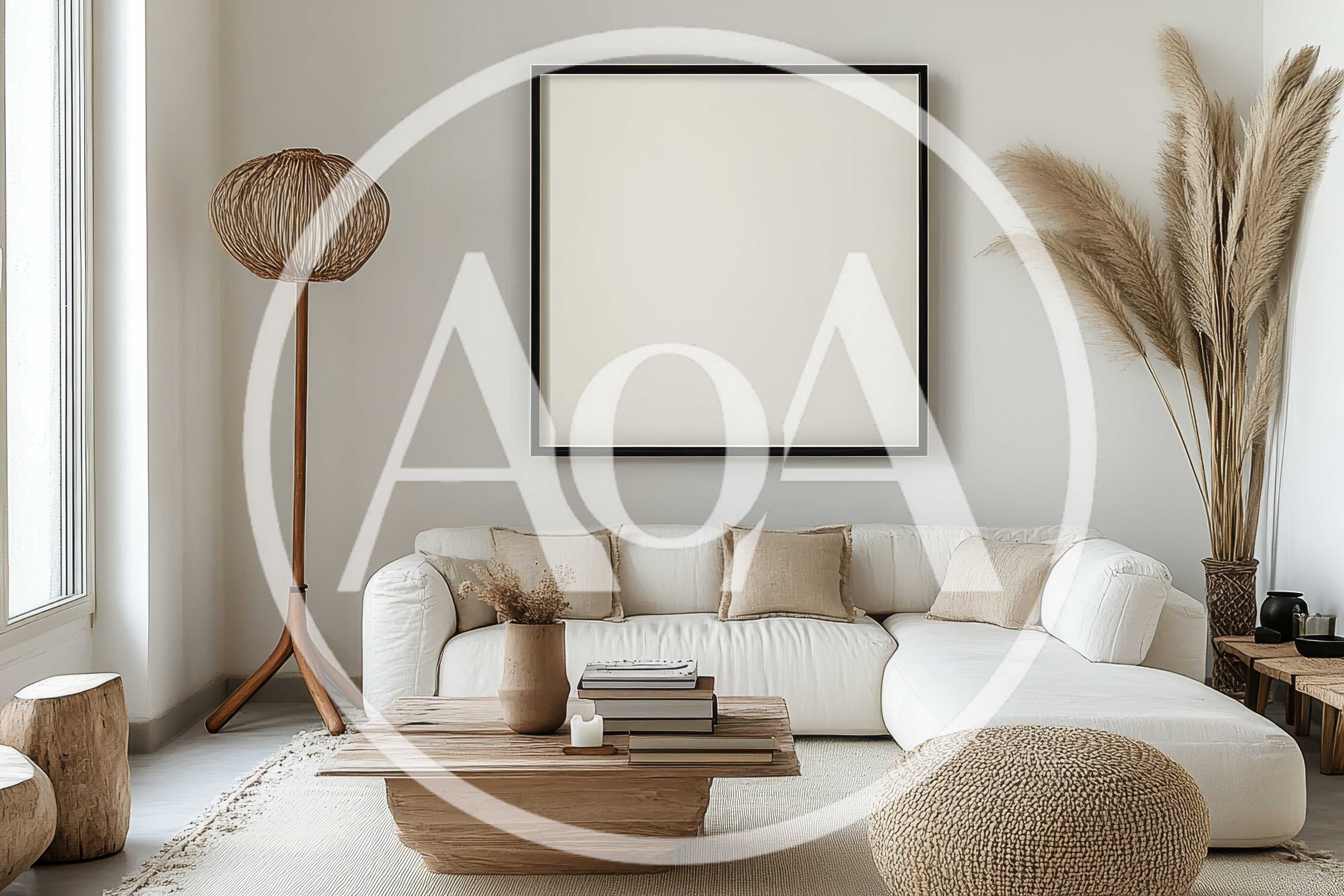 Modern Minimalist Living Room Interior With Empty Frame