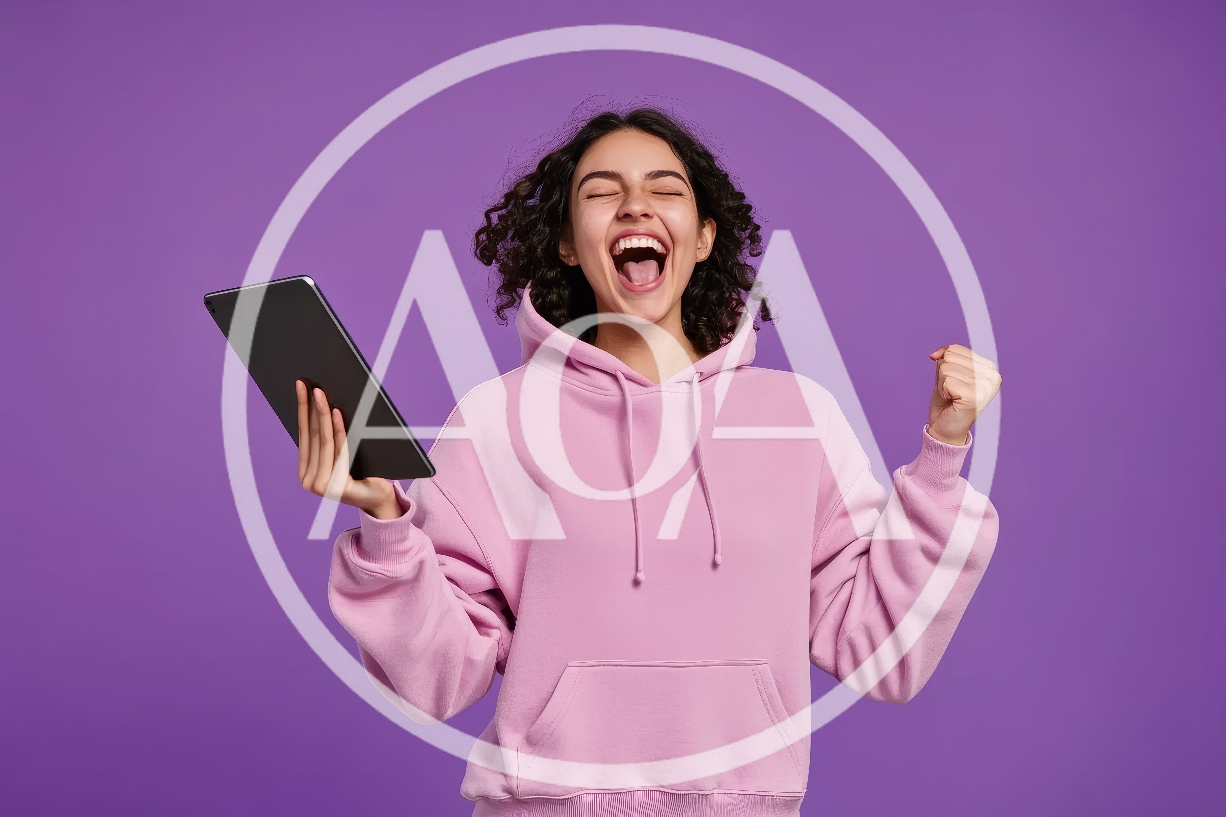 Excited Young Woman Celebrating Success With Tablet