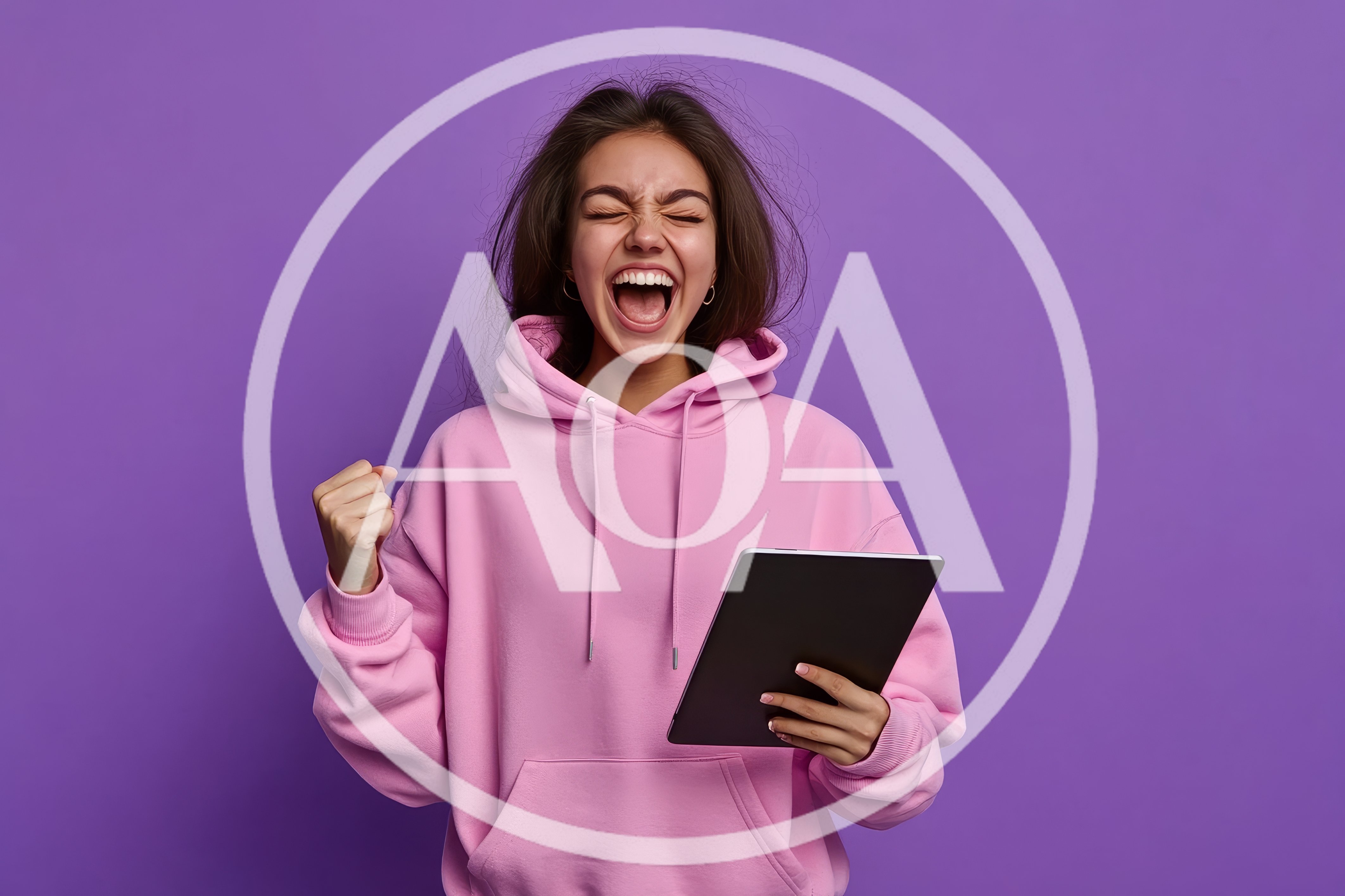 Excited Young Woman Celebrating Success With Tablet