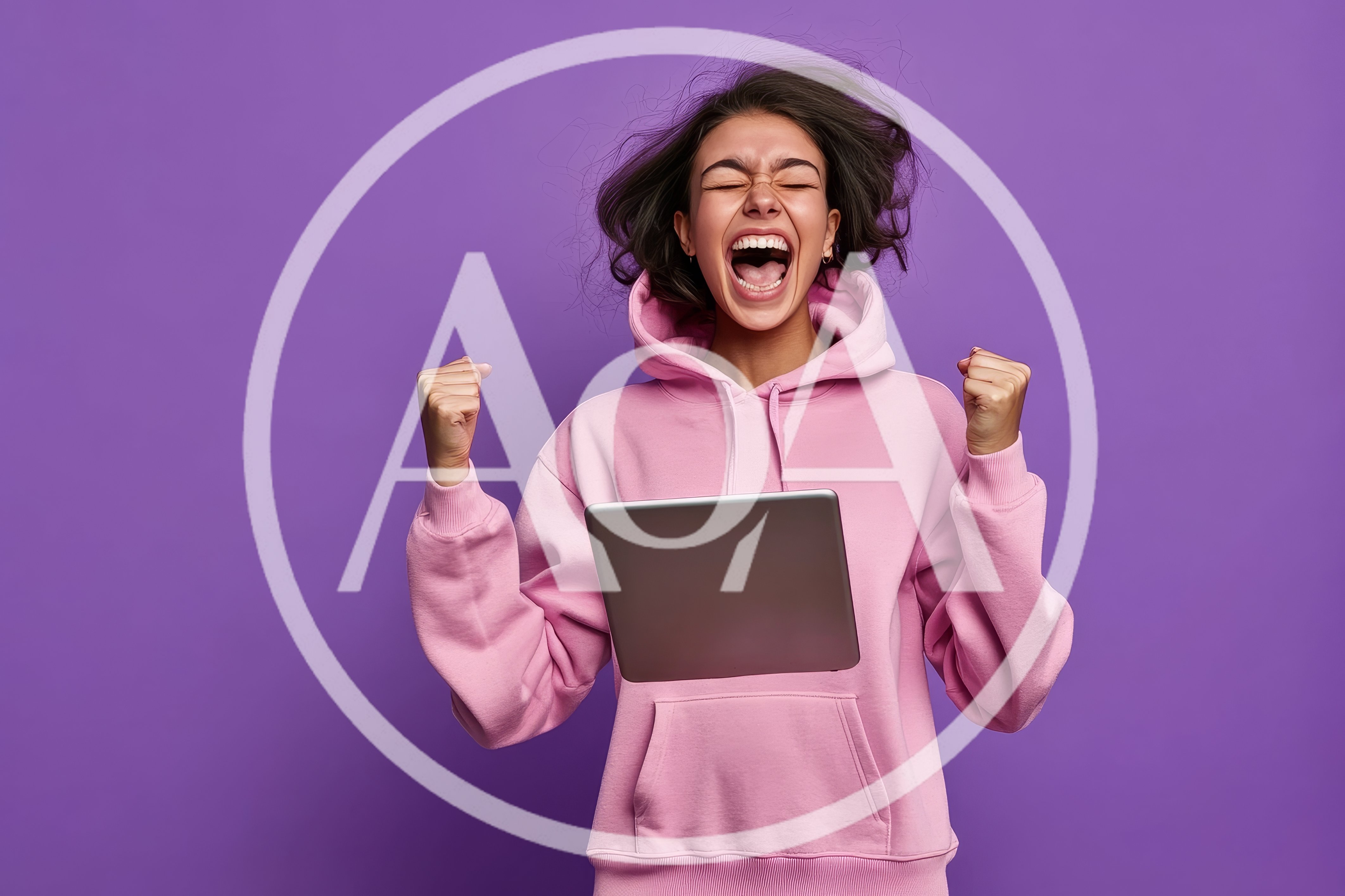 Excited Young Woman Celebrating Success With Tablet