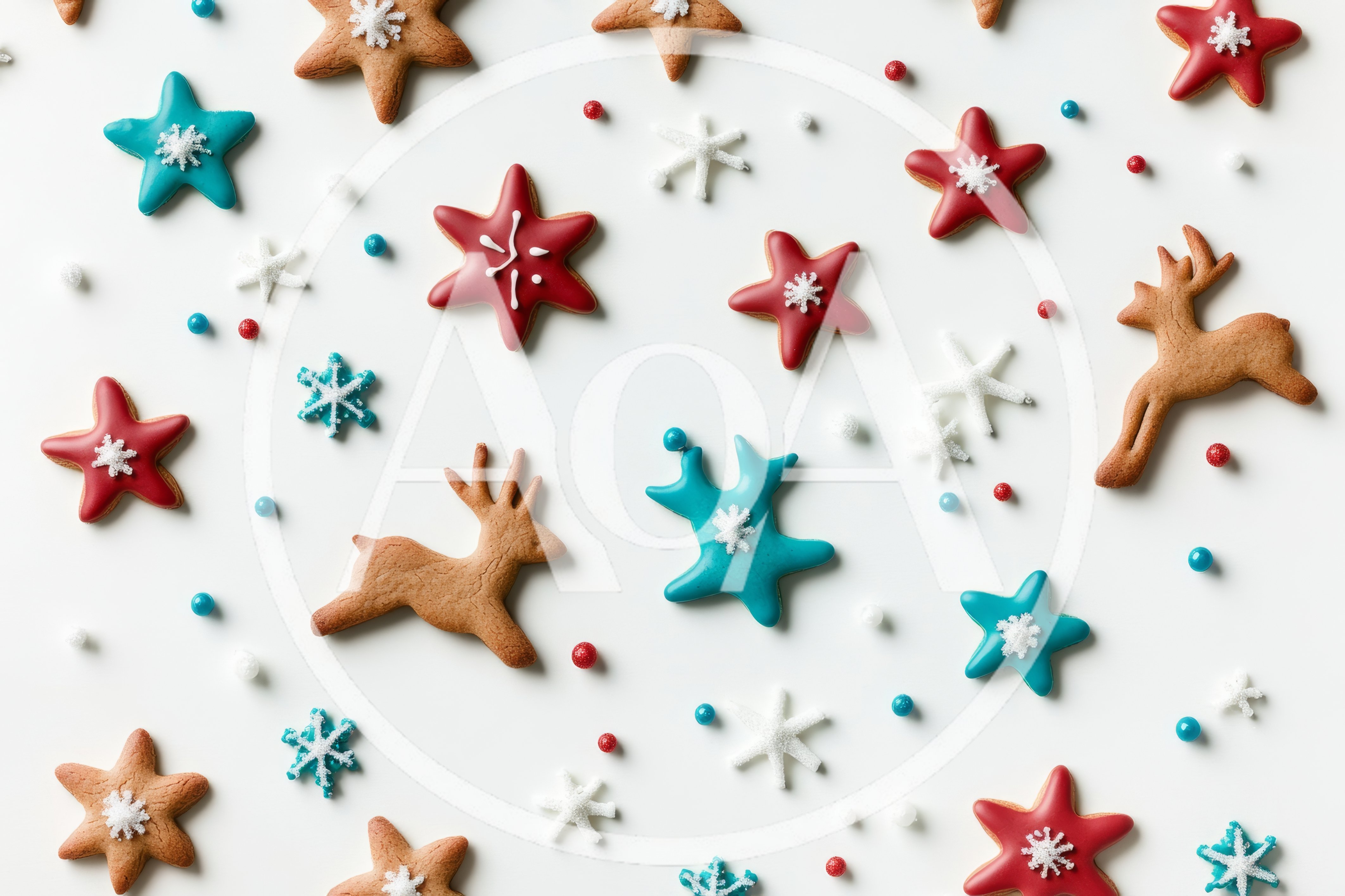 Christmas Gingerbread Cookies and Sprinkles on White Background
