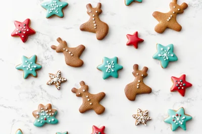Christmas Gingerbread Cookies on Marble Surface