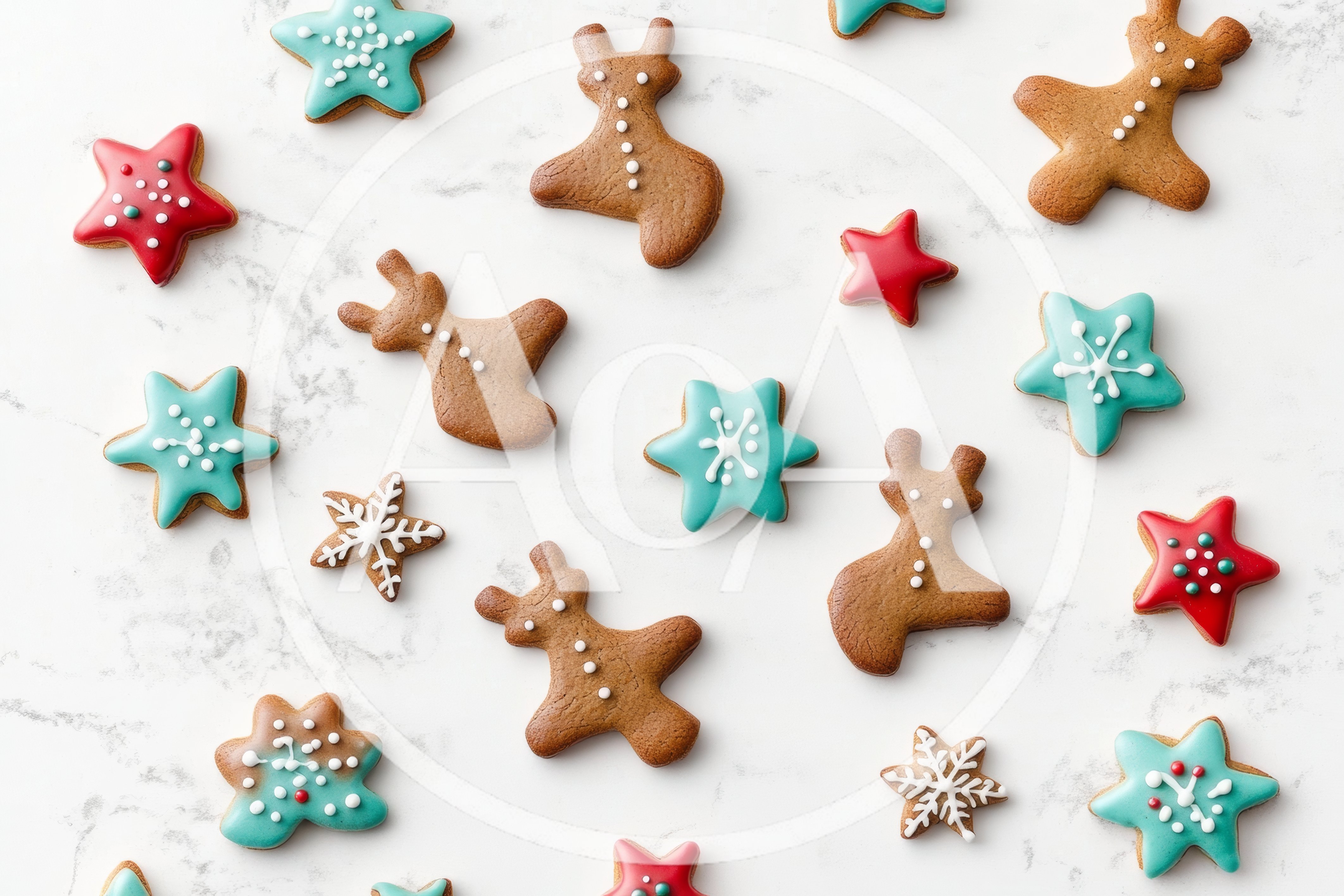 Christmas Gingerbread Cookies on Marble Surface