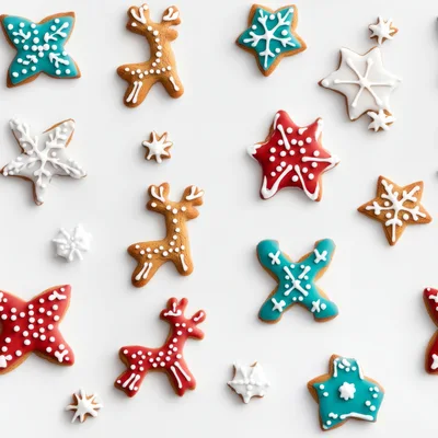 Christmas Gingerbread Cookies Pattern on White Background